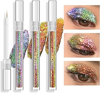 Multichrome Liquid Eyeshadow Set,3 Colors Multi-Dimensional Eye Liner Makeup,High Pigment Waterproof Metallic Eye Shadow,Ultre Fine Tip Glitter Eyeshadow (A07+A08+A09)