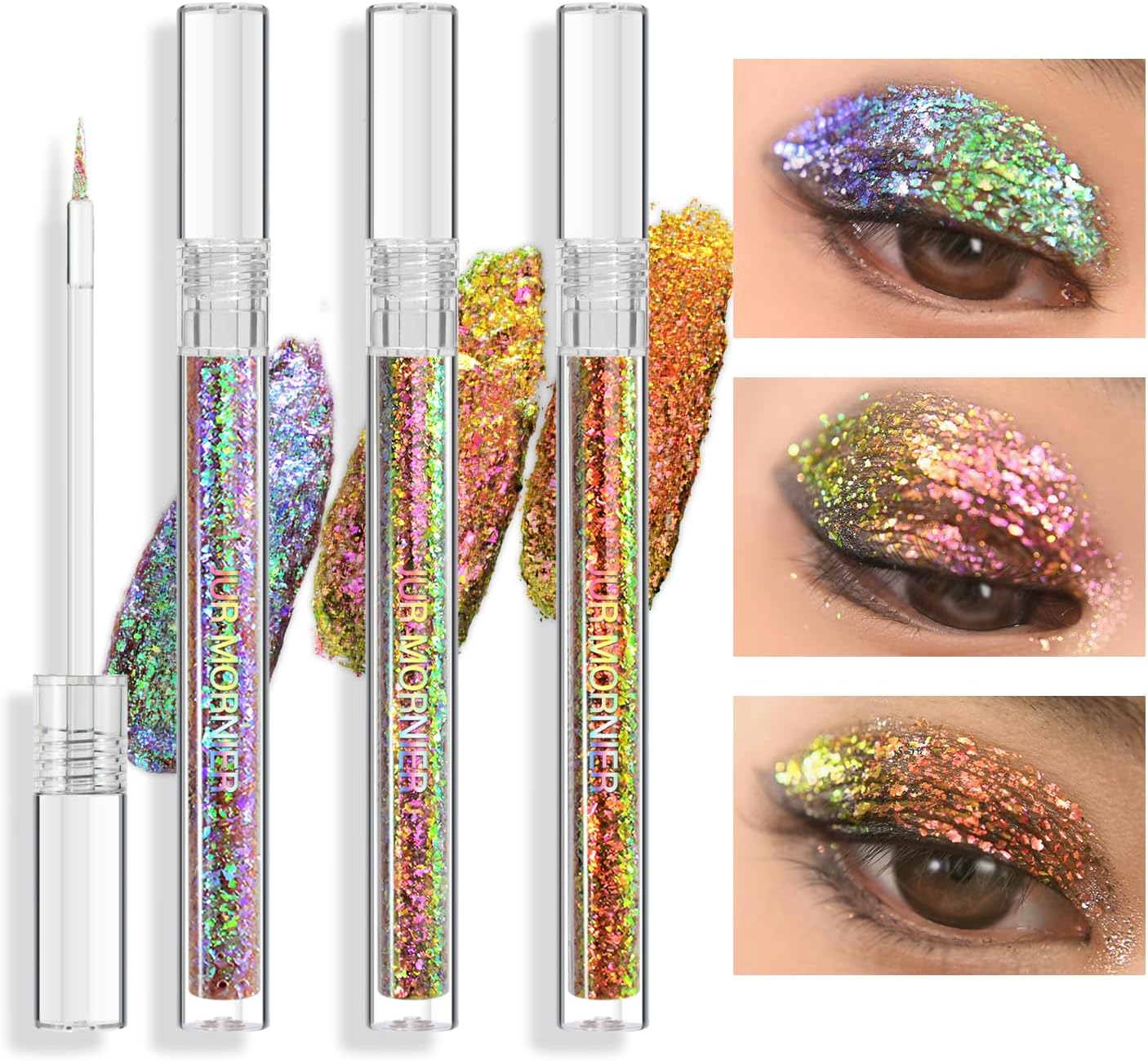Multichrome Liquid Eyeshadow Set,3 Colors Multi-Dimensional Eye Liner Makeup,High Pigment Waterproof Metallic Eye Shadow,Ultre Fine Tip Glitter Eyeshadow (A07+A08+A09)