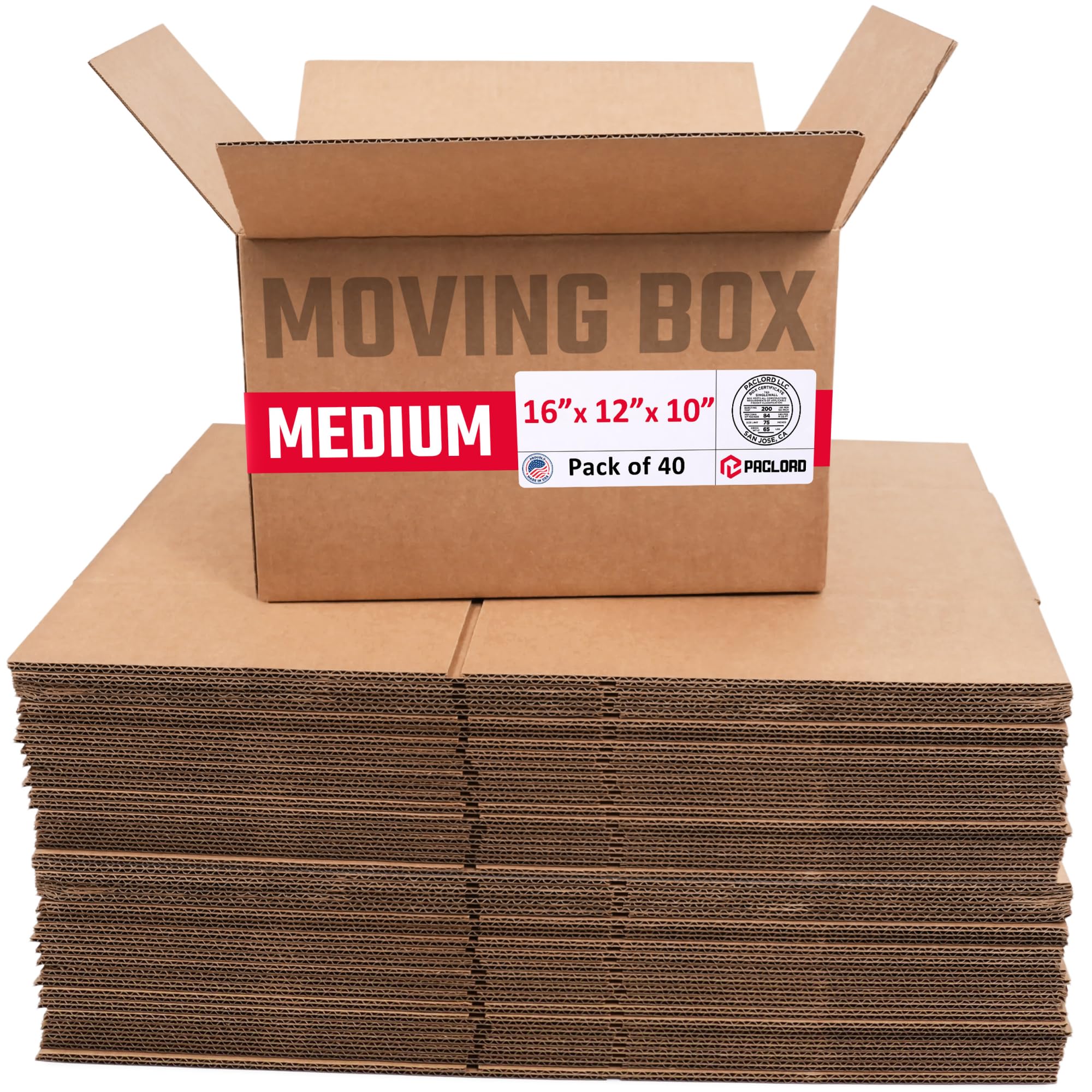 Medium Moving Cardboard Boxes 16"L x 12"W x 10"H (Pack of 40) - USA-Made Packing Boxes for Moving, Shipping, or Storage - USPS, UPS, FedEx Approved - Professional Packing Supplies | USA-Made Packing Boxes for Moving, Shipping, or Storage - USPS, UPS, FedEx Approved - Professional Packing Supplies