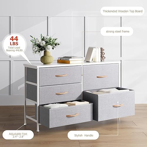 Miniatura 7 de Cómoda Nicehill para dormitorio con 5 cajones, organizador de cajones de almacenamiento, cómoda amplia de cajones para armario, ropa, niños, cuarto