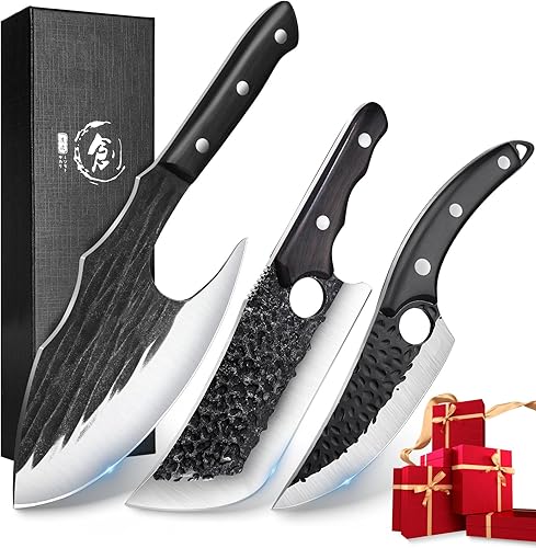 Miniatura 7 de TIJERAS Cuchillo de carnicero para cortar carne, cuchillo de carnicero de alto carbono con mango de madera, cuchillo japonés japonés forjado a mano