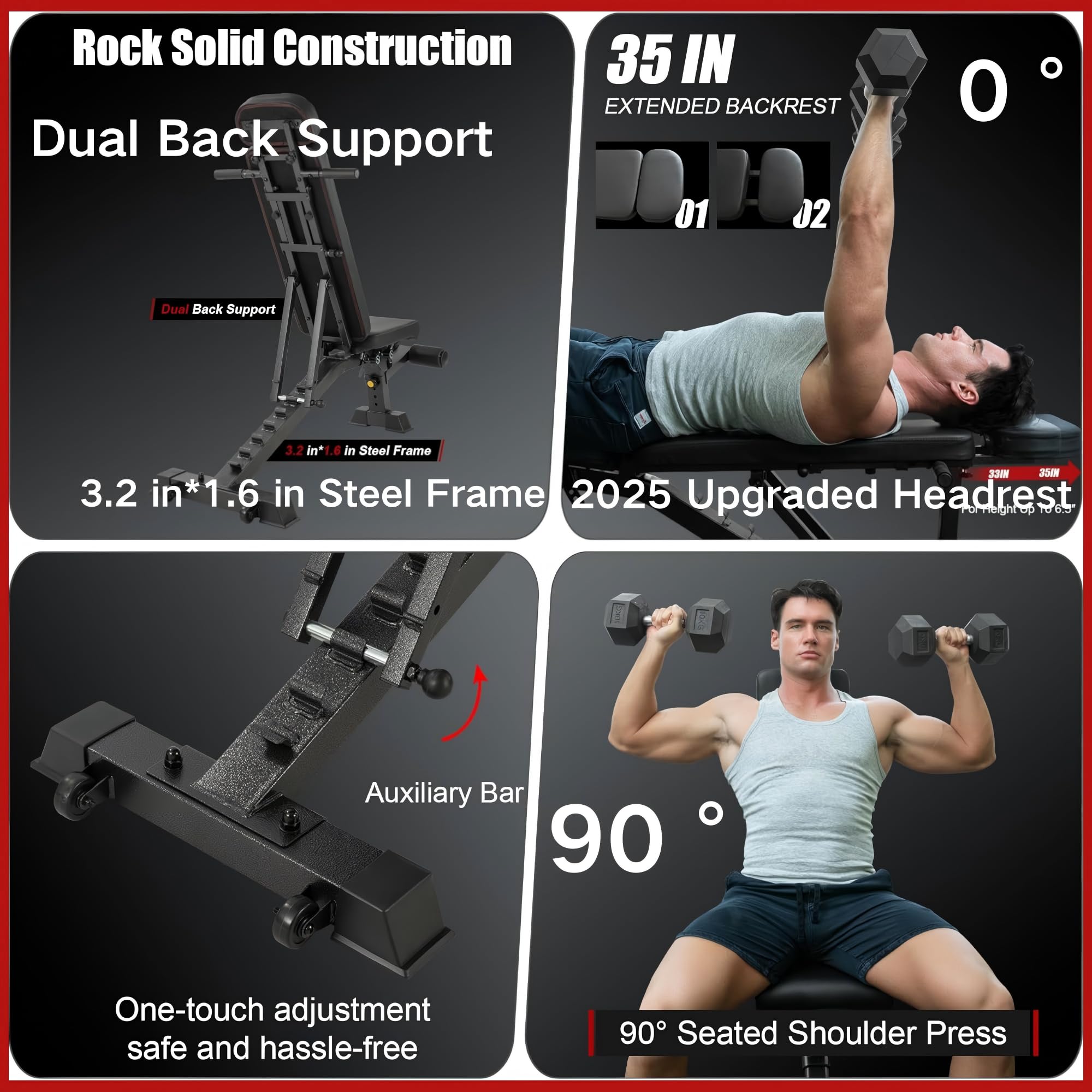 1300 LB Weight Bench With Headrest Heavy Capacity | 9-4-4 90° Adjustable Incline Decline Exercise Chair for Home Gym More Stable and Durable | Foldable Training Lifting Bench | Dragon Flag Handle for Abdominal Arm Workout 2025 New Version