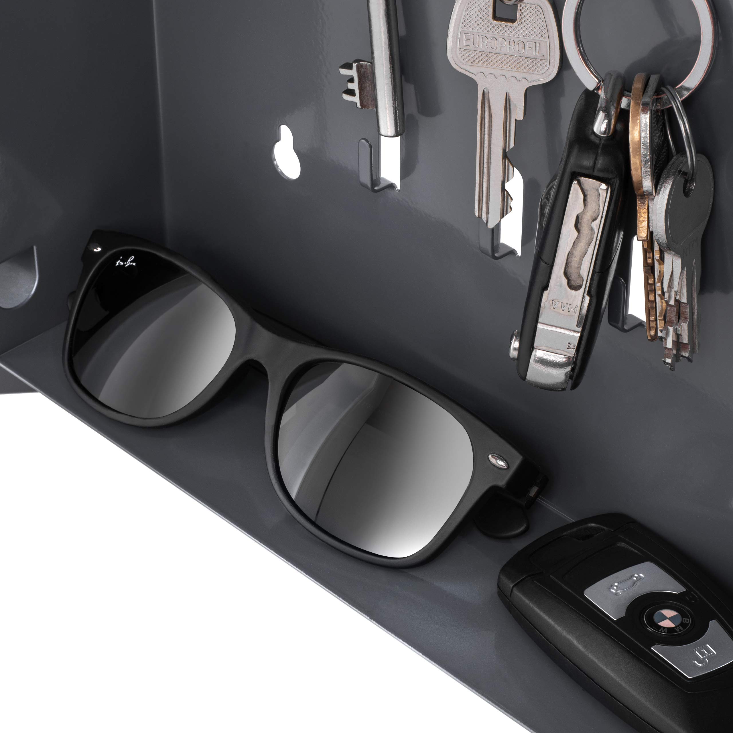 bonsport Schlüsselkasten mit Glas Magnettafel - Memoboard inkl. 6 Magnete - Ideal für Flur, Eingangsbereich, Büro - 33x33x6,8 cm - anthrazit