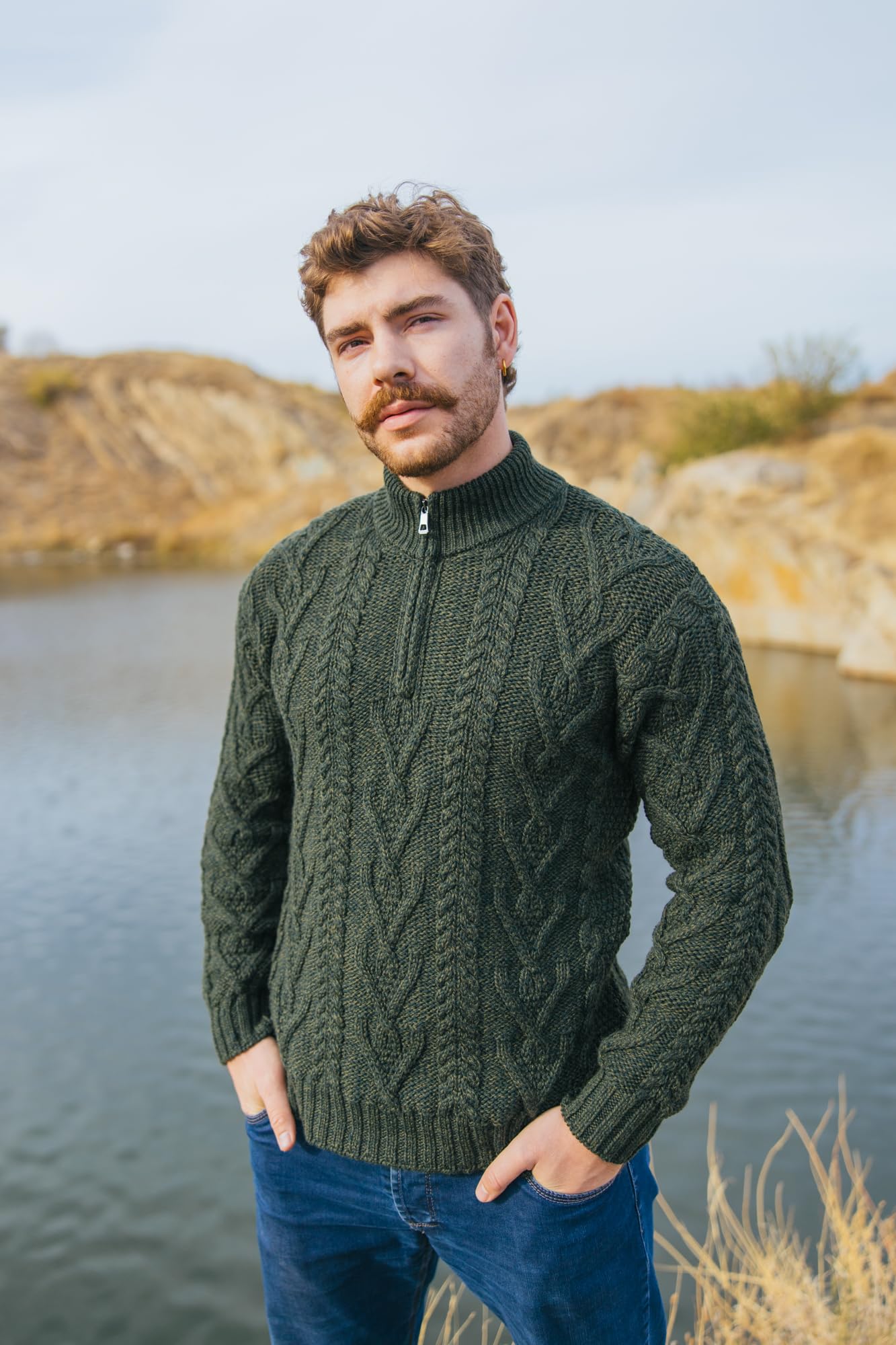 SAOL Pullover da Pescatore Irlandese Maglione Invernale Lavorato a Maglia 100% Lana Merino