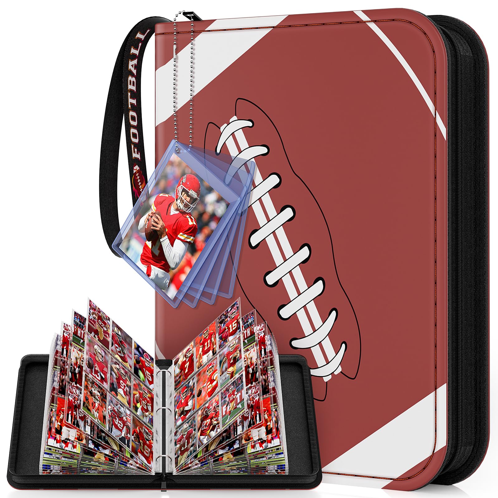 Mlikero 720 Pockets Football Card Binder, Sports Card Binder with Card Display Design, Premium Card Ablums with Sports Pattern Wristband Fit for Football Cards 2025