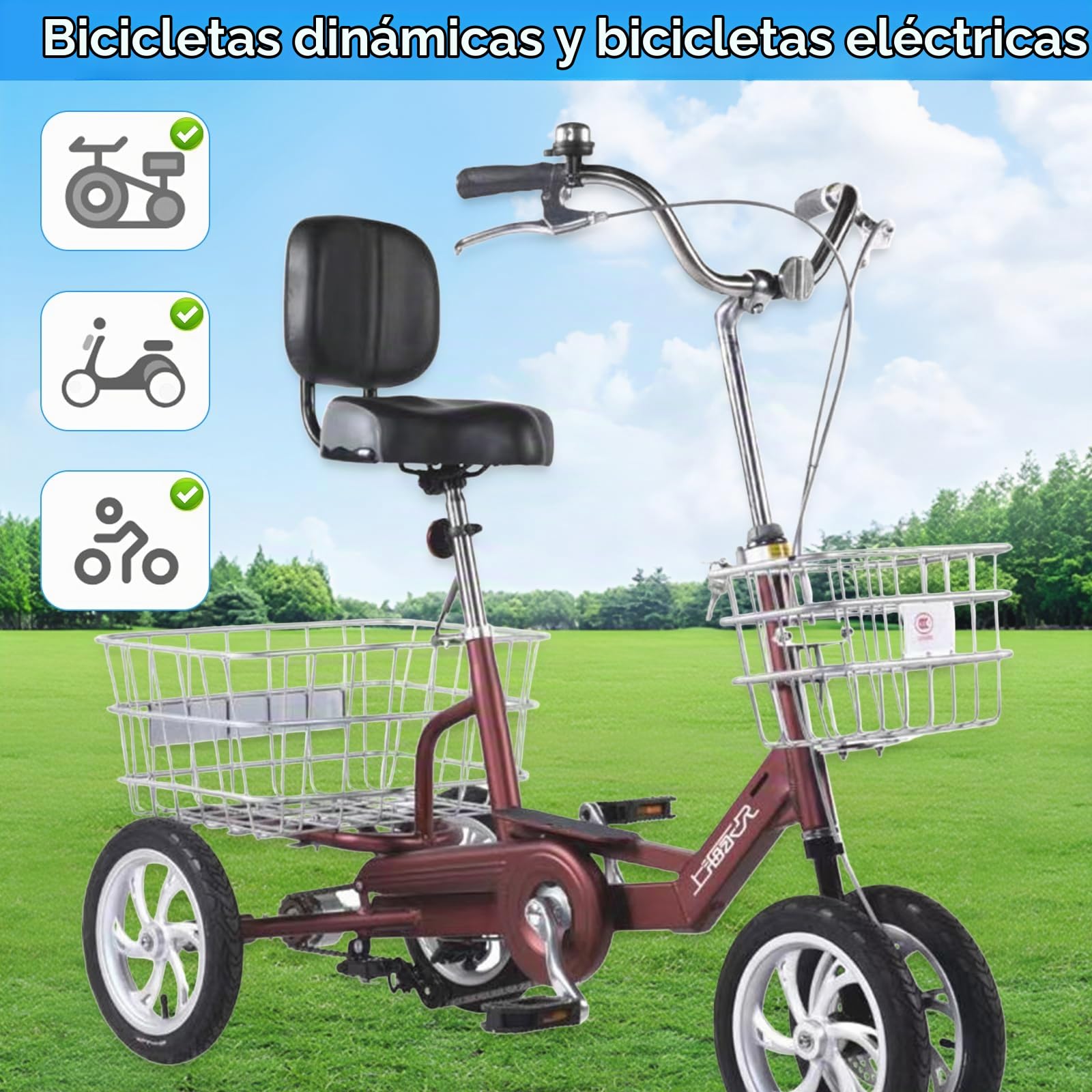 Sillín de Bicicleta, Sillín de Bicicleta de Gran Tamaño, Sillín de Bicicleta con Respaldo, Sillín de Bicicleta con Respaldo Ajustable, Cojín de Asiento Trasero Suave de Repuesto para Bicicletas