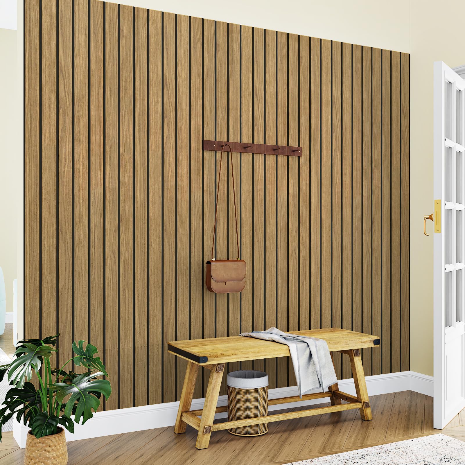 Panel de pared de madera 3D para despegar y pegar, paneles de