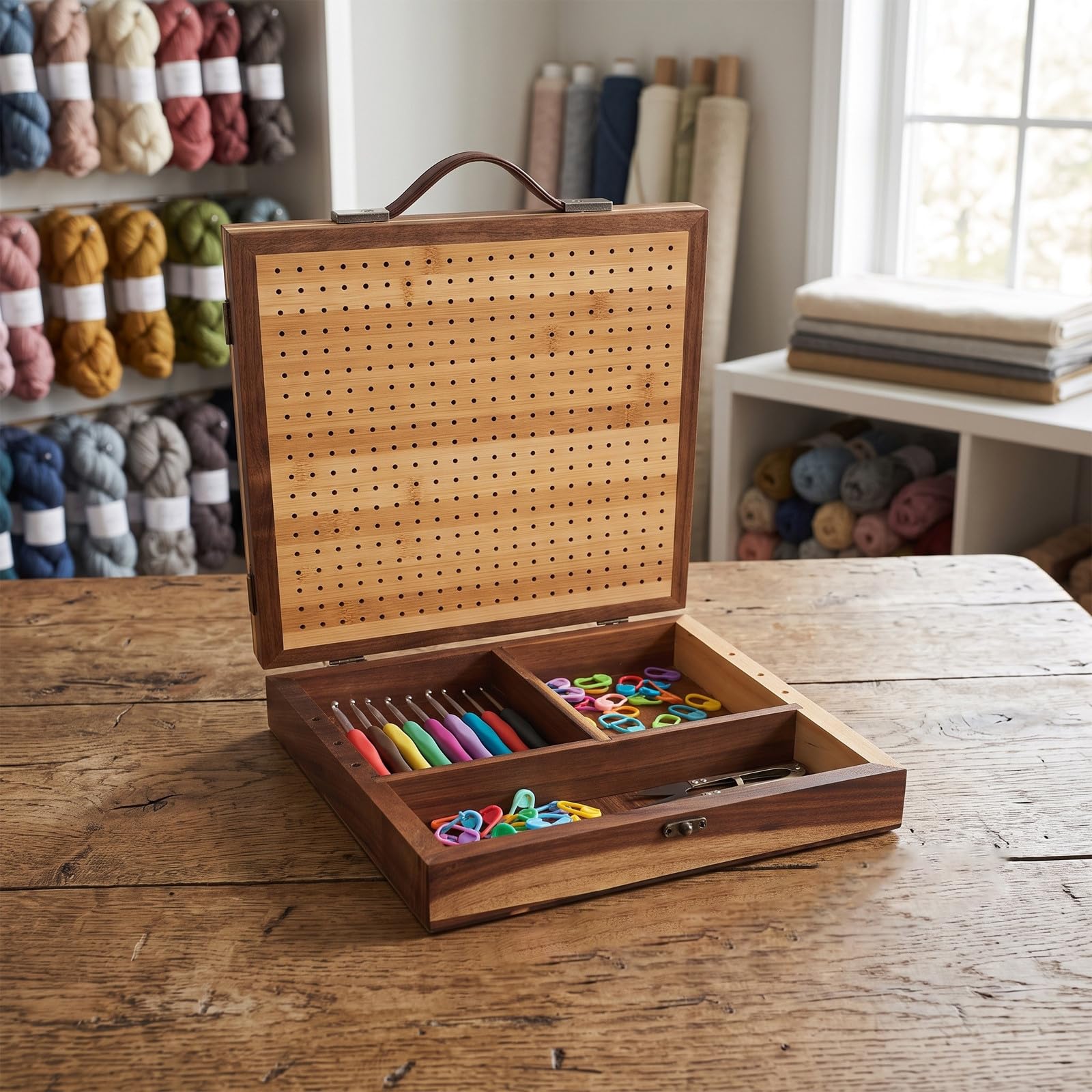 Tabla de Bloqueo y Ángulo Ajustable para Crochet de Madera con Cajón