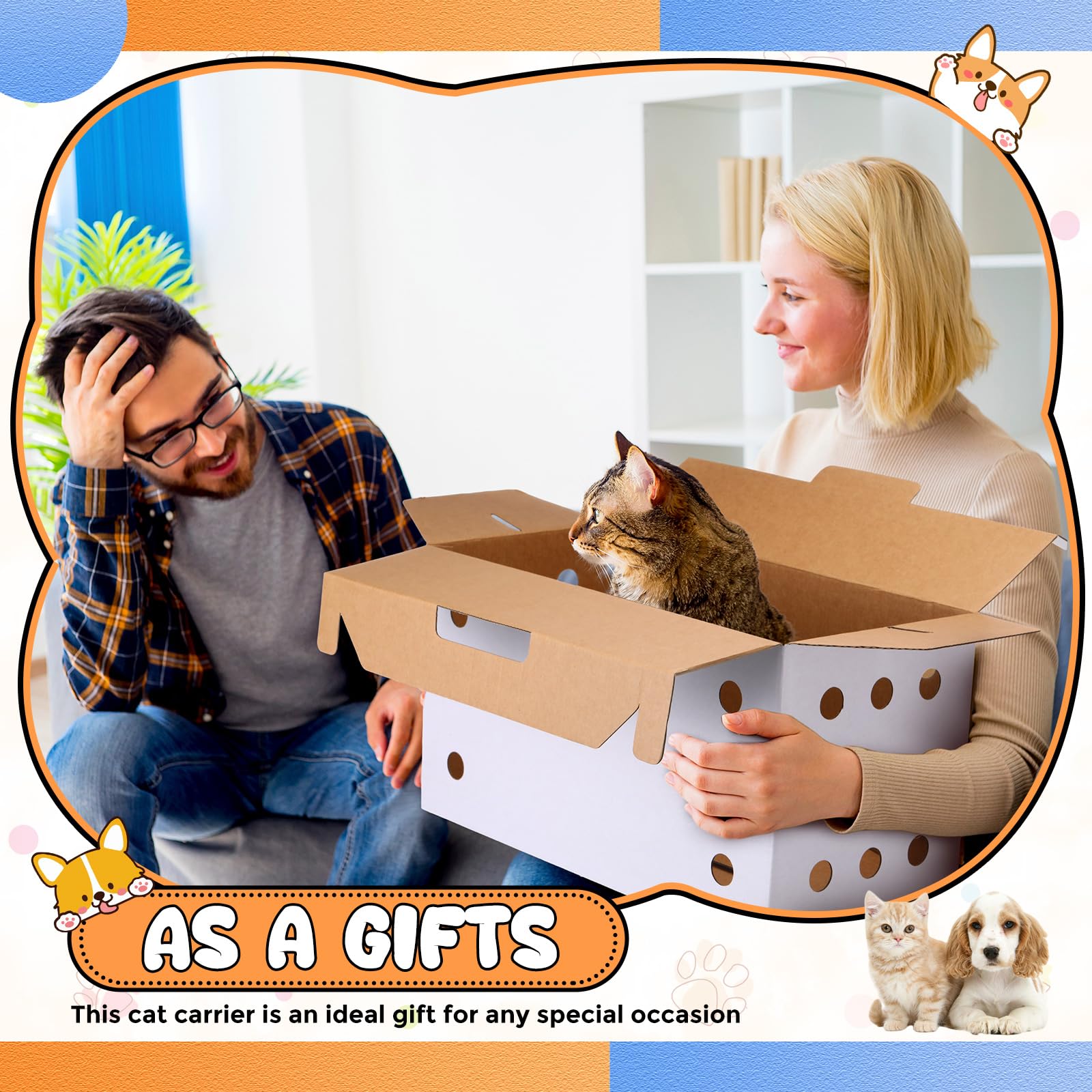 Gilprop Transportbox für Haustiere, 44 x 21 x 31 cm, für kleine Tiere, Weiß, für Welpen, Katzen, Haustiere, Transportbox aus Karton für Huhn, Hamster, Rennmäuse, Vögel, Reisebox, 6 Stück
