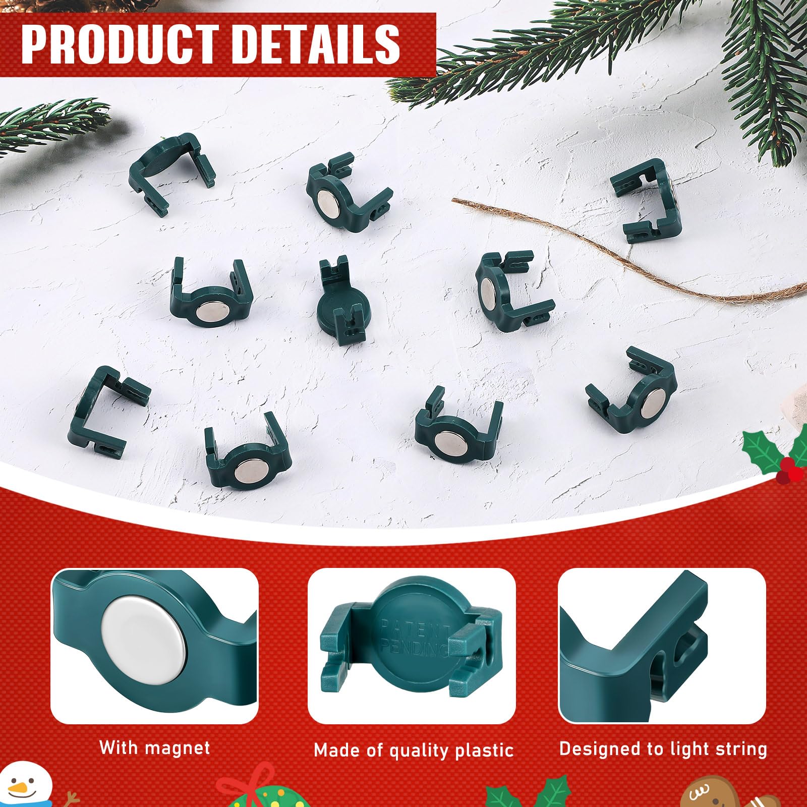Frienda Magnetic C9 Socket Clips Magnetic Christmas Light Clips for Outdoor Patio Lighting (Green Round, 100 Pieces), CLIPS-FRIENDA-V4