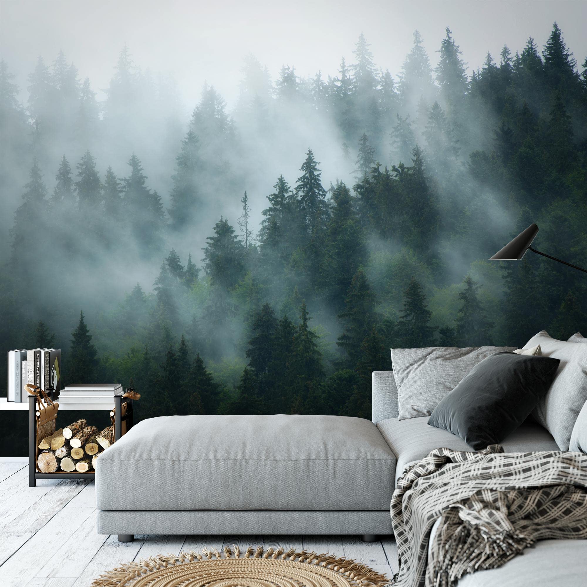 Runa Art Fototapete Wald Nebel 352 x 250 cm Vlies Tapeten XXL Moderne Wandtapete Wohnzimmer Schlafzimmer Grün 9552011a