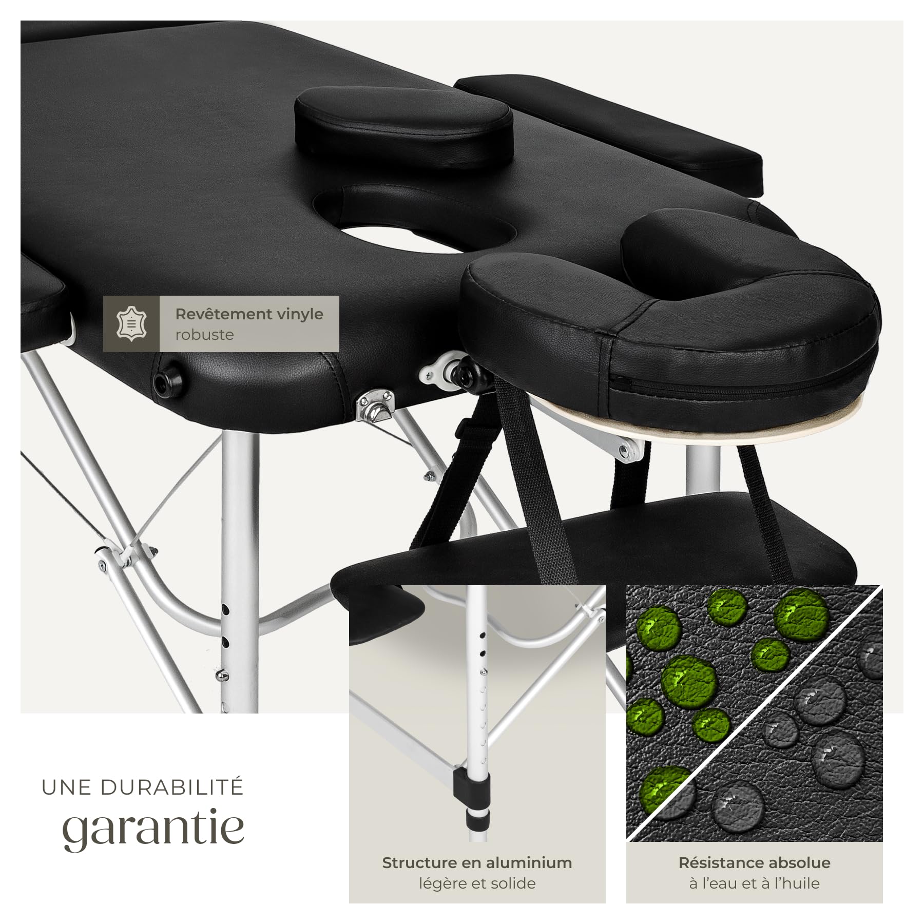 tectake® Table de Massage Pliante Professionnelle 3 Zones Cadre en Aluminium Table Esthetique Professionnel Lit de Massage Portable à roulettes, Accessoires Inclus