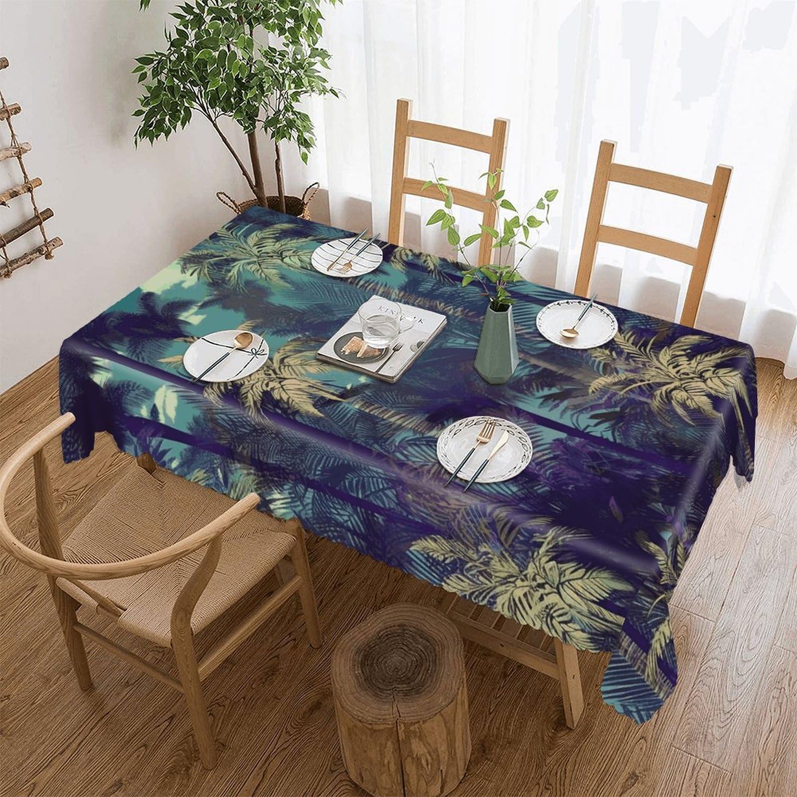 FekiLoot Fantasy Palm Tree Jungle Tablecloths for Rectangle Tables Wipeable Spillproof Polyester Table Cloth Wrinkle Free Farmhouse Dining Tables Cover Elegant Vintage Decor Tablecover