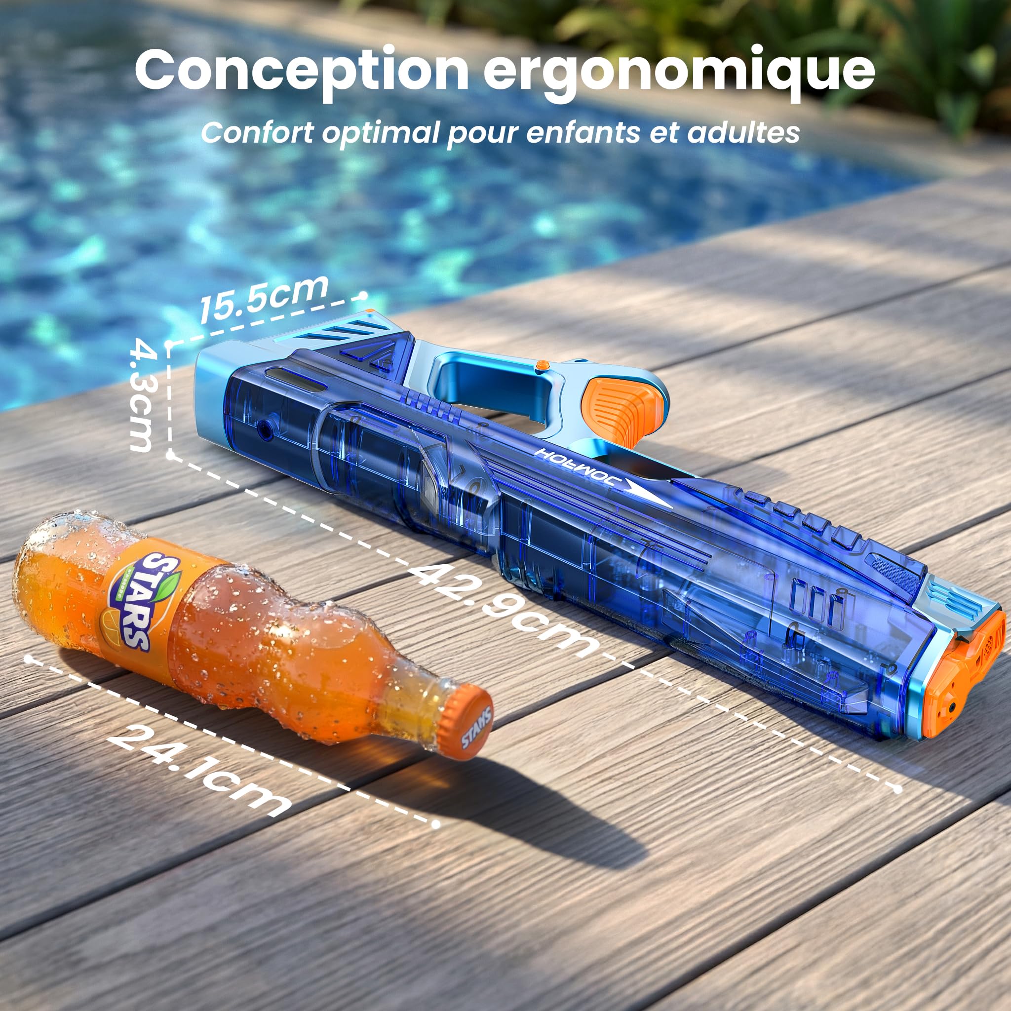 Pistolet à Eau électrique pour Adultes et Enfants, Lot de 2 Pistolets, étanche IPX6, portée de 8 à 10 m, Remplissage Automatique, lumières LED, 4 Piles (1,5 h), Jouet de Piscine