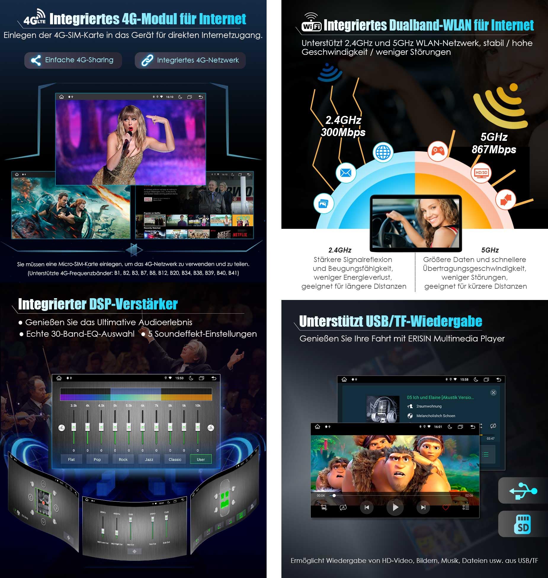 Erisin Android 14 8-Kern Autoradio Mit GPS für Mercedes-Benz SLK Klasse R171 SLK200 SLK280 7 Zoll Navigation Touchscreen Integriertes kabelloses CarPlay DAB+ WiFi 4G FM Bluetooth A2DP RDS 4GB+ 64GB
