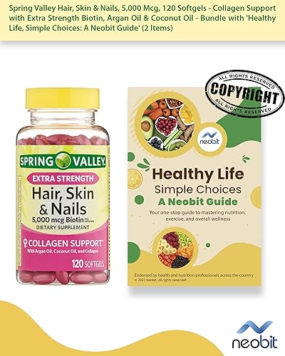 Miniatura 2 de Spring Valley Hair, Skin &amp; Nails, 5,000 Mcg, 120 Softgels - Collagen Support with Extra Strength Biotin, Argan Oil &amp; Coconut Oil - Bundle with