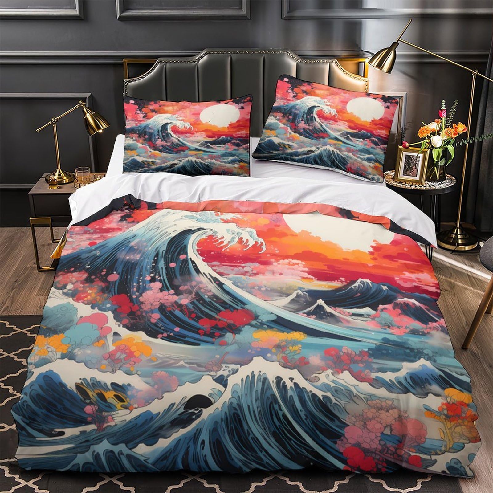 MMDASBVPE OceanWaveArt Comforter Cover 3D Print Wrinkle-Resistant 3-Piece Bed Set Hidden Zipper Quilt Cover Premium Machine Washable for Adults Women Kids Girls Boys Youth King（220x240cm）