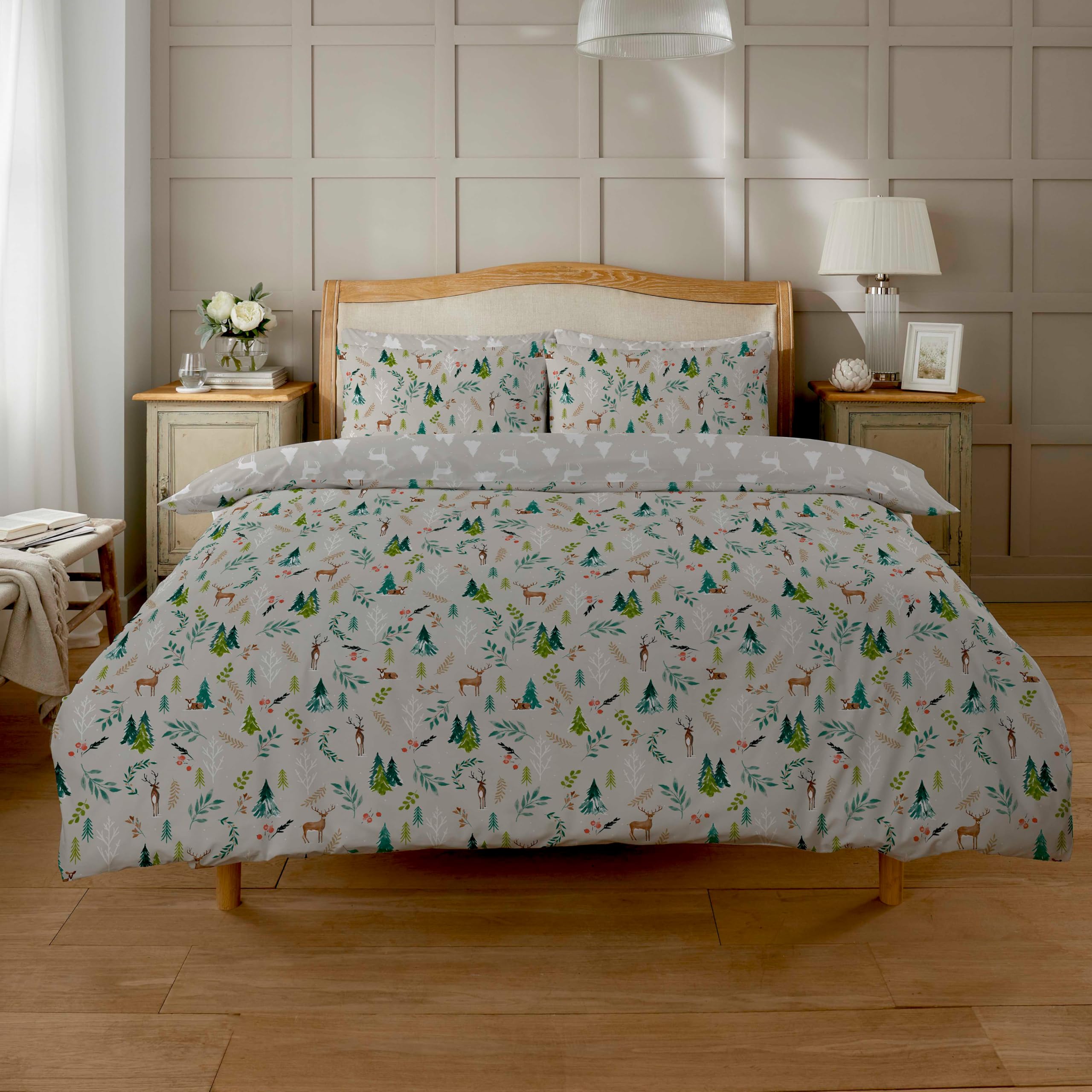 Olivia Rocco Snowy Reindeers Printed Duvet Cover Set Soft Quilt Bedding Covers with Pillowcases Ultra Soft Luxurious Modern Design for Comfort Sleep, King