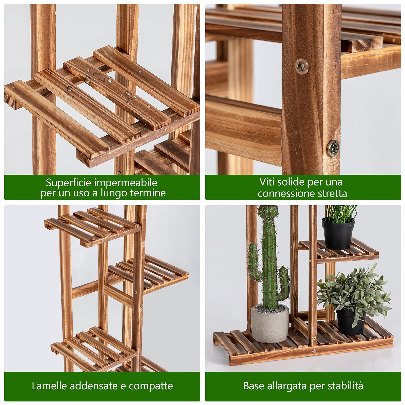 COSTWAY Scaffale per Piante da Interno ed Esterno, Porta Fiori di Legno a 5/6 Livelli, Porta Vasi per Giardino, Balcone e Soggiorno (5 livelli)