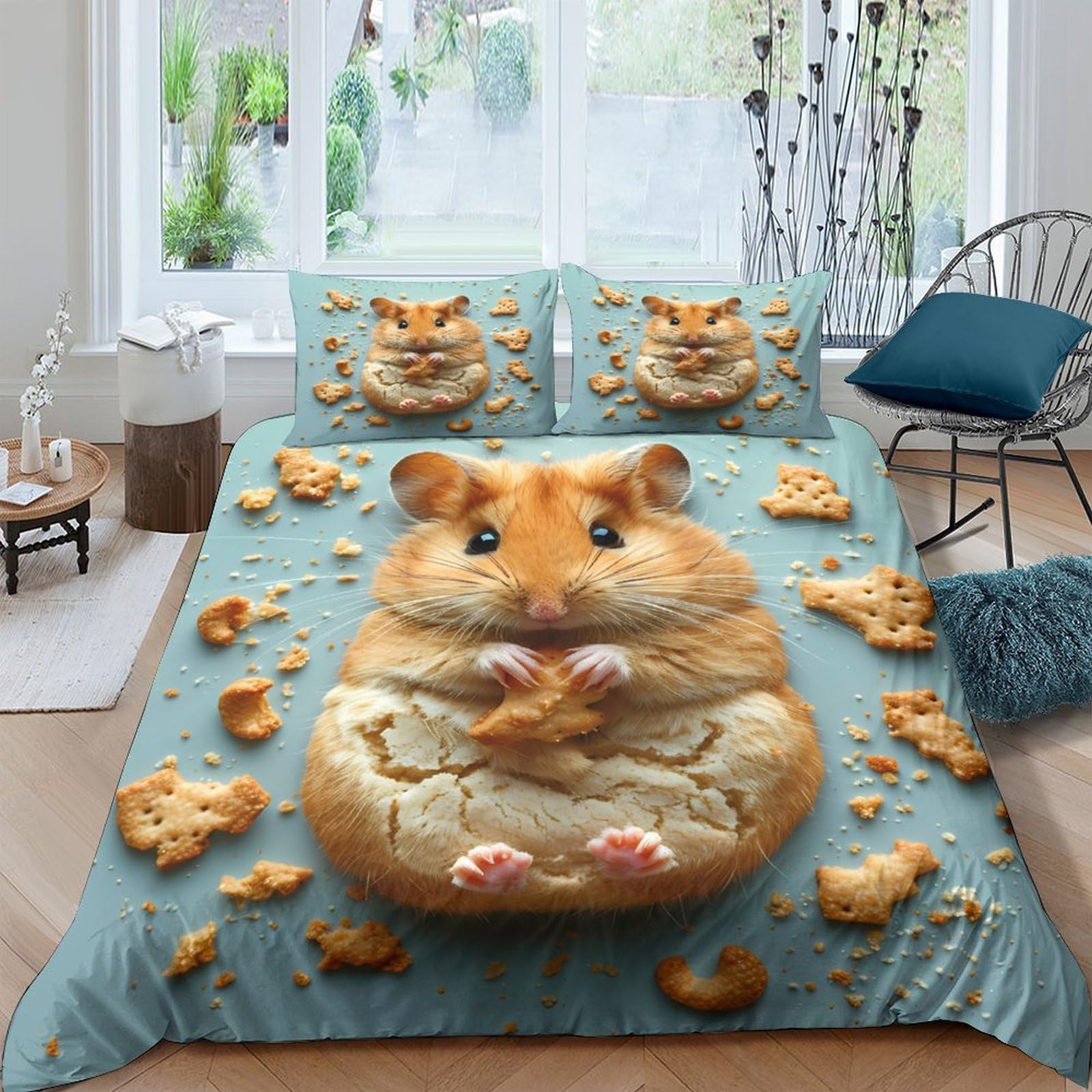 Ctjqhvkz Style-8 3D Printed Hamster Cookie Fitted Sheet Microfiber Anti-Slip Bed Cover Animal Pattern For Bedroom Dorm Decor Single（135X200cm）