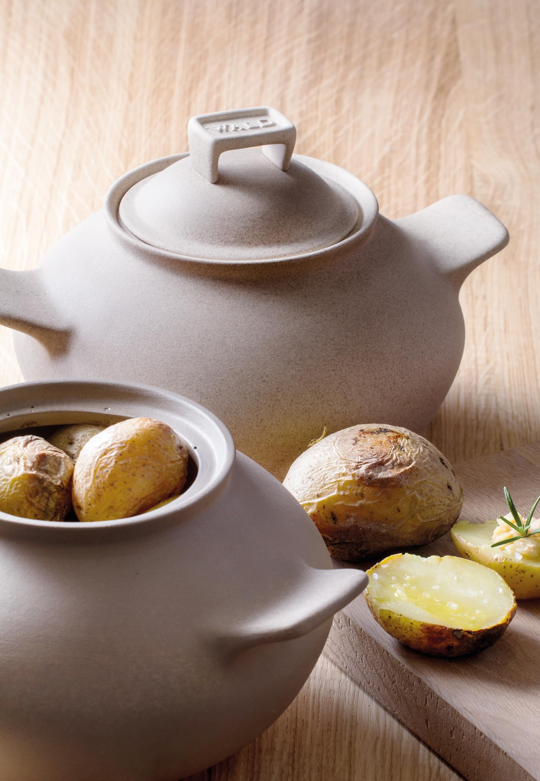 Wald Cuocipatate e Cuocicastagne in Argilla da Fiamma – Ø 22 cm con Coperchio – Cottura a Secco, Ideale per Patate e Castagne, Uso Diretto su Fiamma, Naturale e Non Smaltato