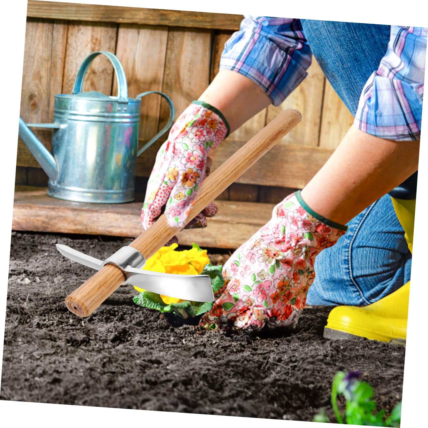 Yardwe 4 Piezas azada para cavar Tierra Herramientas de jardinería Cenefa Semillas Fuerza guadaña maceteros Plant Pot azada de Mano Herramienta de jardín azada para Plantar Flores Madera