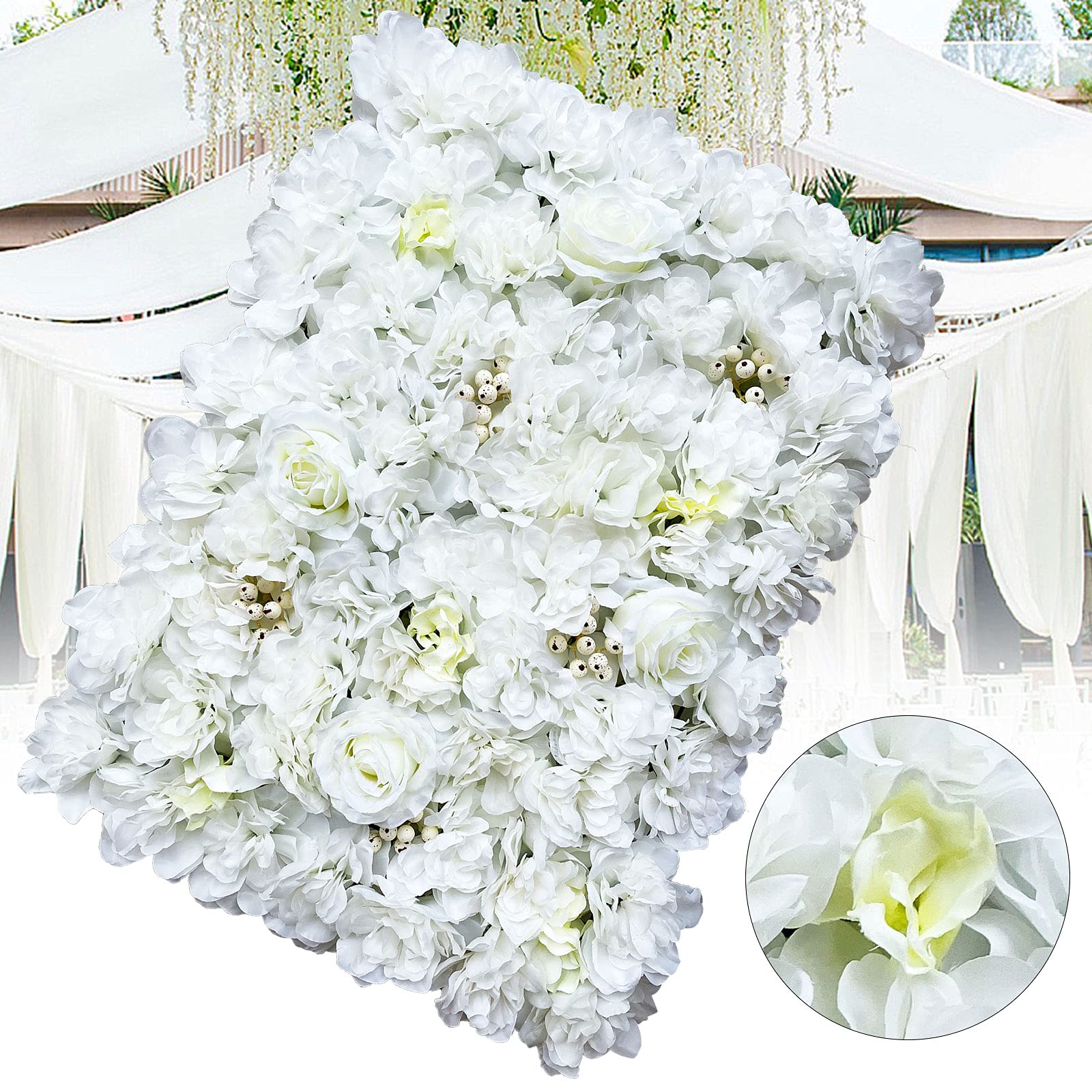 12 KüNstliche Blumen Wand Seidenblume Rosenwand Hintergrund Hochzeit Deco KüNstlich DIY Kunstblumen Fest Geburtstag Hochzeitsfotografie FüR Party Garten Dekor Romantische Paneele Weiß