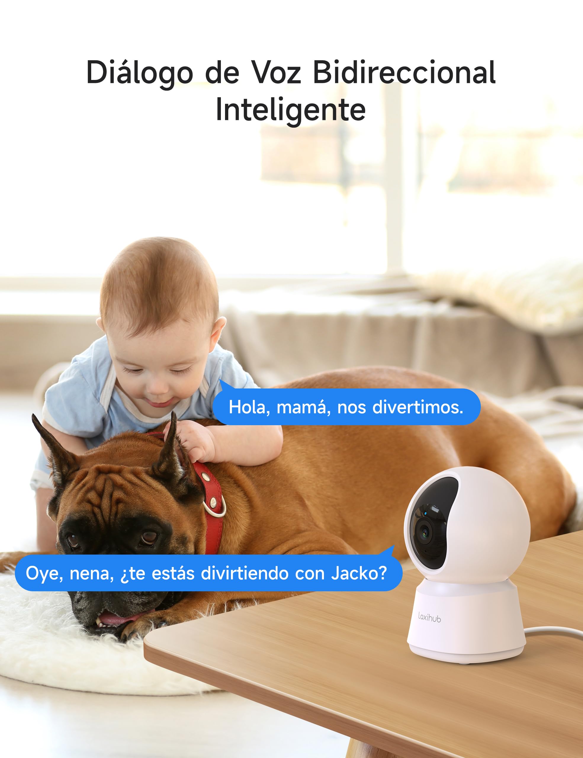 LAXIHUB 5MP Cámara Vigilancia WiFi Interior, 2,4/5GHz Cámara Vigilancia Domicilio WiFi, Cámara para Perros PTZ 355°, Audio Bidireccional, IP Cámara para Mascotas Compatible con Alexa