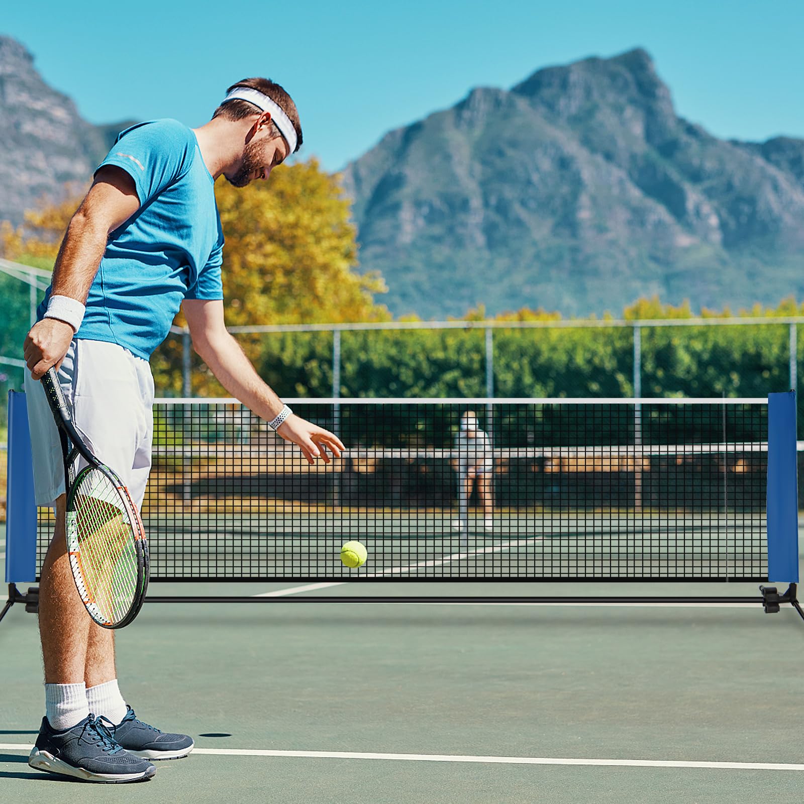 GOPLUS Red de bádminton con soporte, altura regulable 89-155 cm, bolsa de transporte y 2 volantes