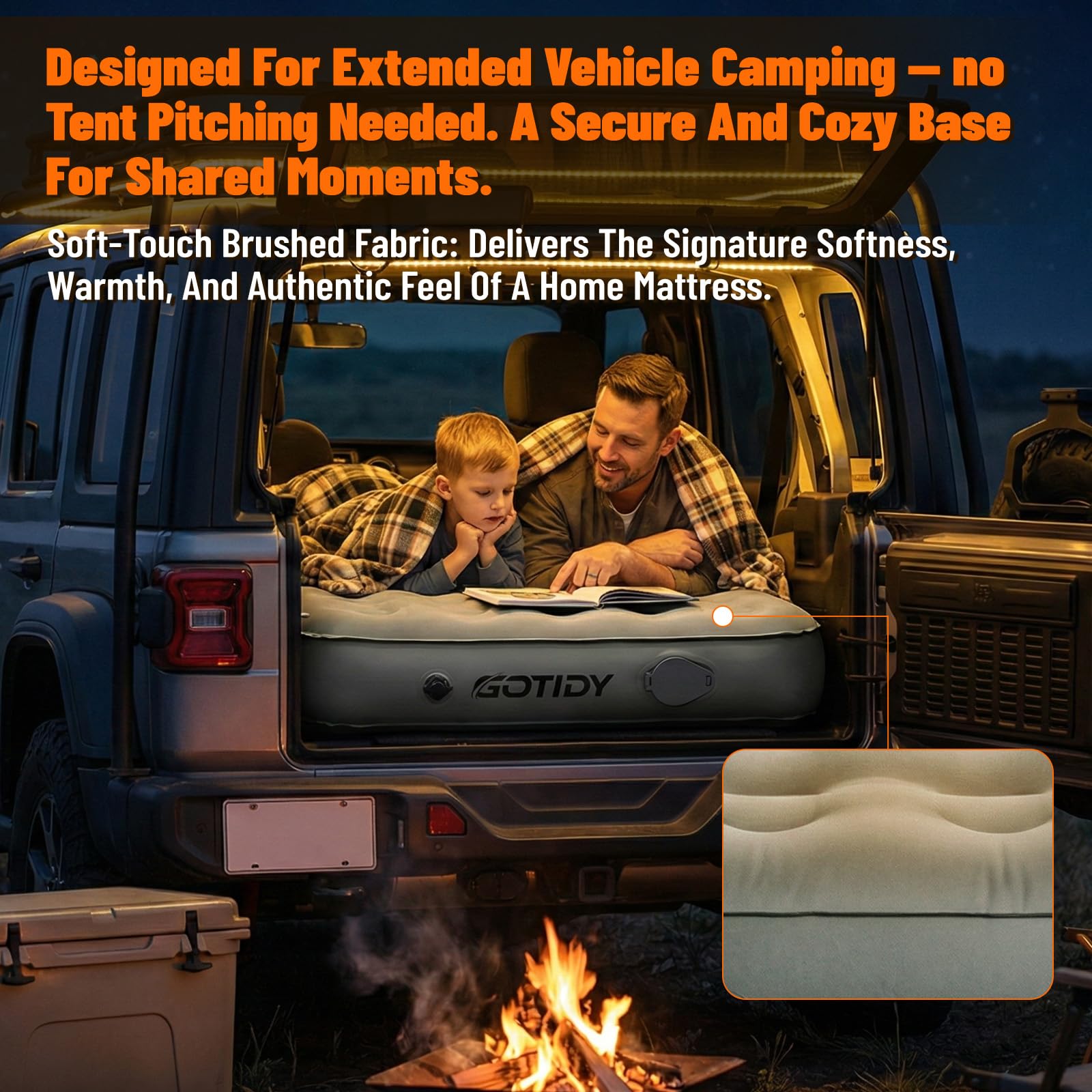 SUV Air Mattress, Comfortable Fabric Texture Car Air Mattress, Customized for Jeep Wrangler JL/JK, Ford Bronco,Subaru Forester, Fit for Large and Mid-Size SUV, Jeep Air Mattress Car Trip - 4