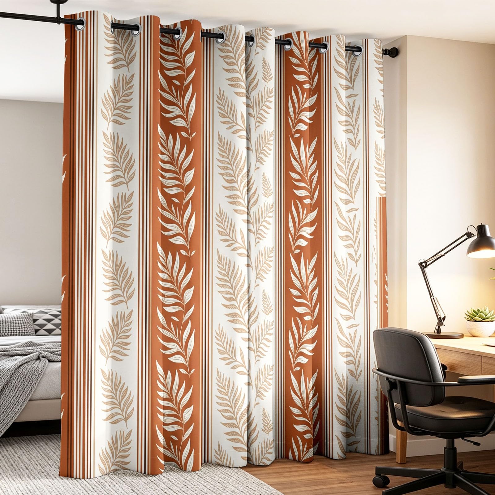 Rideau Occultant, Motif Feuille Botanique - Rideaux Thermiques Moderne Naturel pour Salon Chambre Fenetre, Lot de 2 Rideaux et Draperies Intérieurs à Oeillets, 132 x 214 CM