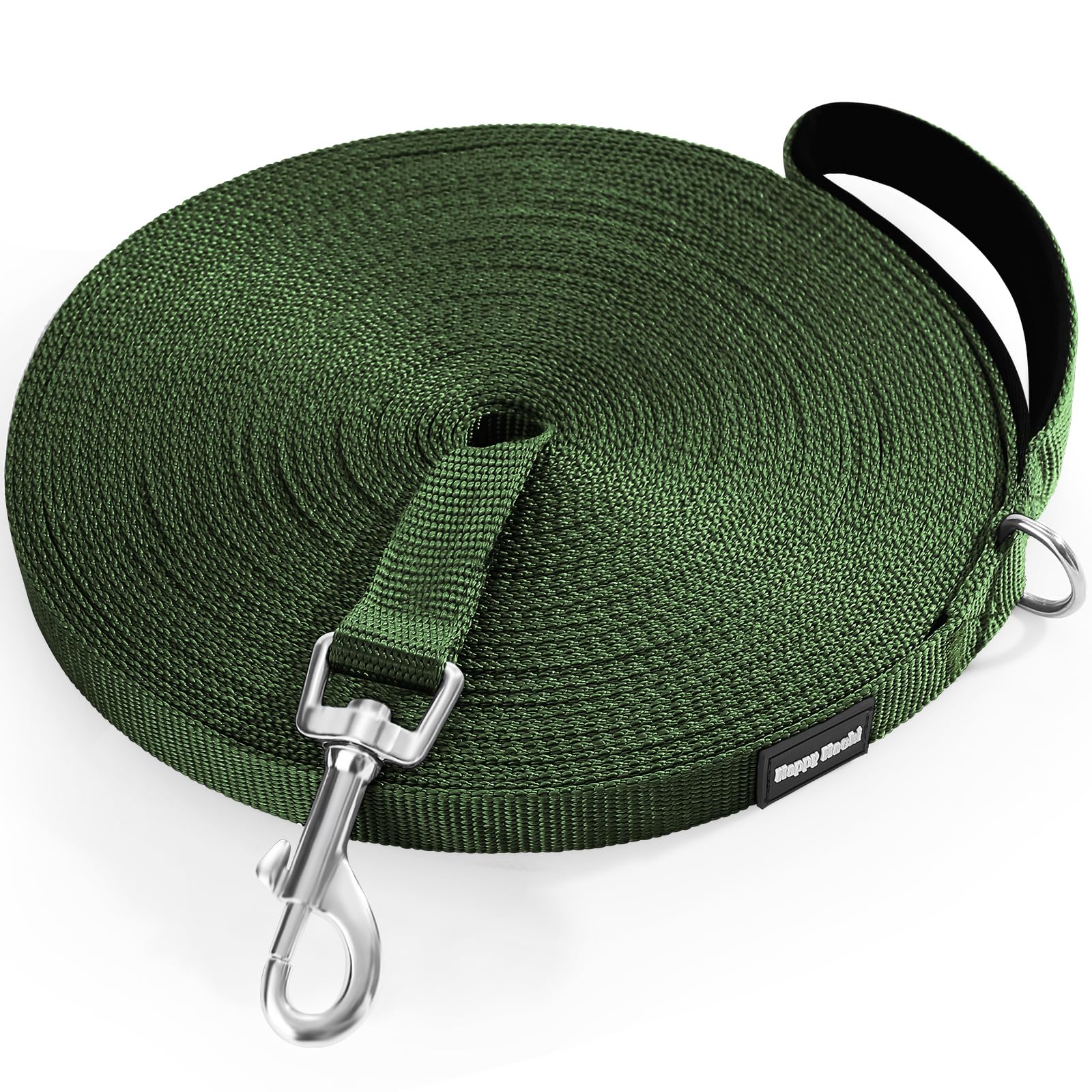 HAPPY HACHI Dog Training Lead, Long Line Nylon Leash for Small Medium Large Dogs Puppy Pets Recall Training, Obedience Tracking, Backyard (Green, 10m/33ft)
