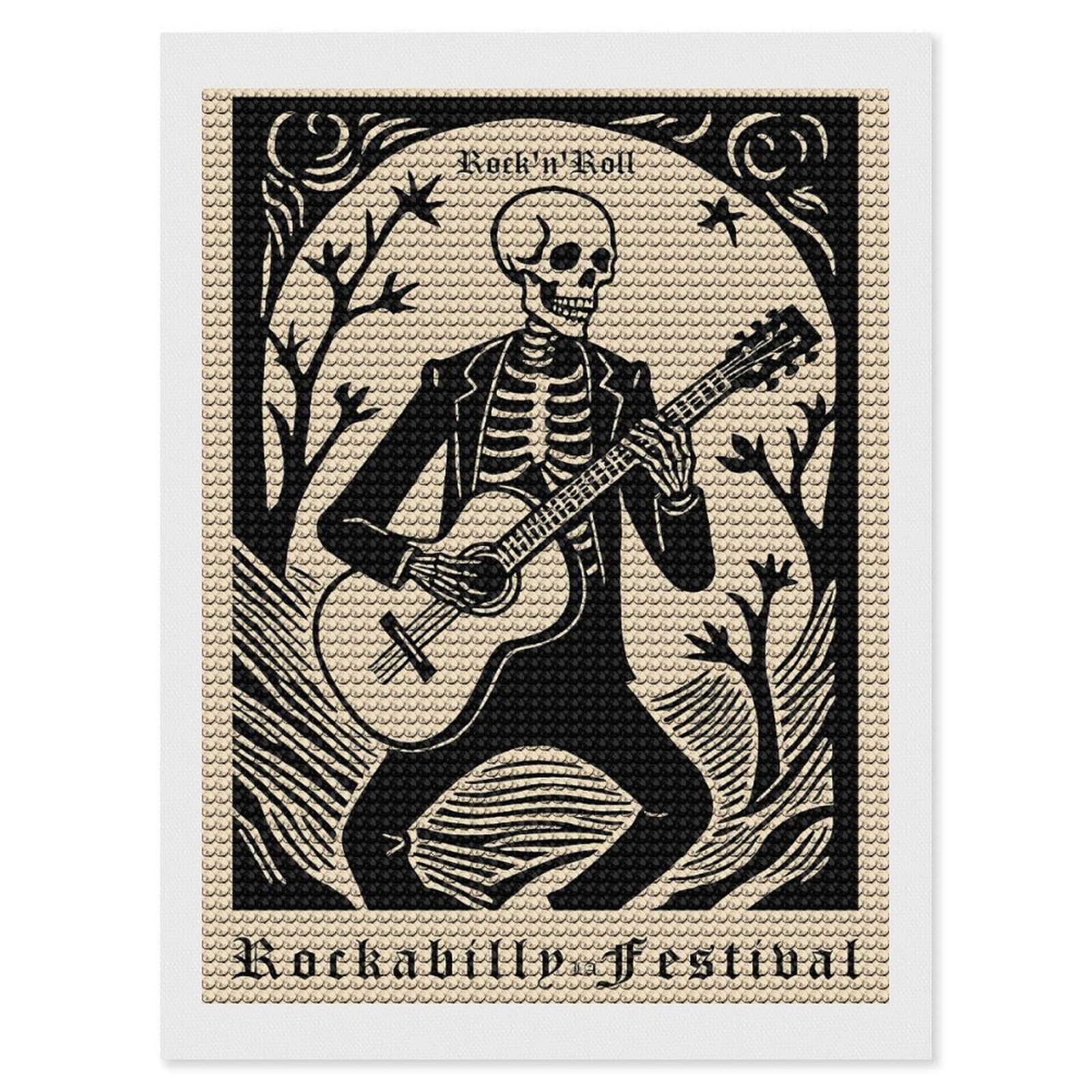 Junmoney RocknRoll Rockabilly Festival Skeleton Guitarist Diamond Painting Canvas Kit 12"x16", Relaxing DIY, Modern Decor, Aesthetic Room Decor, Home Wall Art, Wall Art Gift