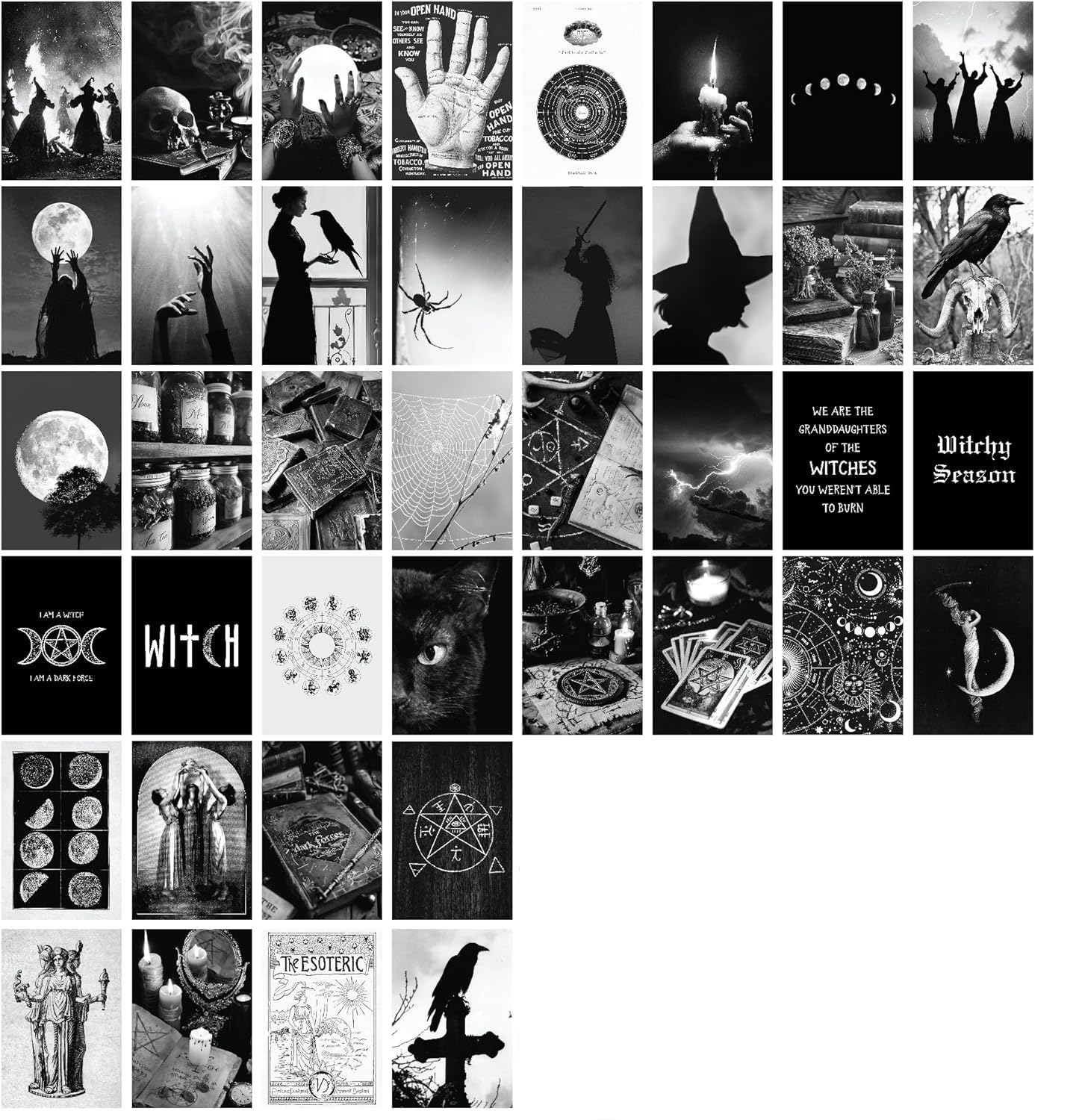 Witchy Wall Decor - 40 PCS Gothic Wall Decor for Bedroom, Dark Goth Wall Collage Kit, Creepy Witch Decor Aesthetic Posters, Scary Pictures Spooky Home Decor Halloween Prints Wall Art (4x6) (Witchy)