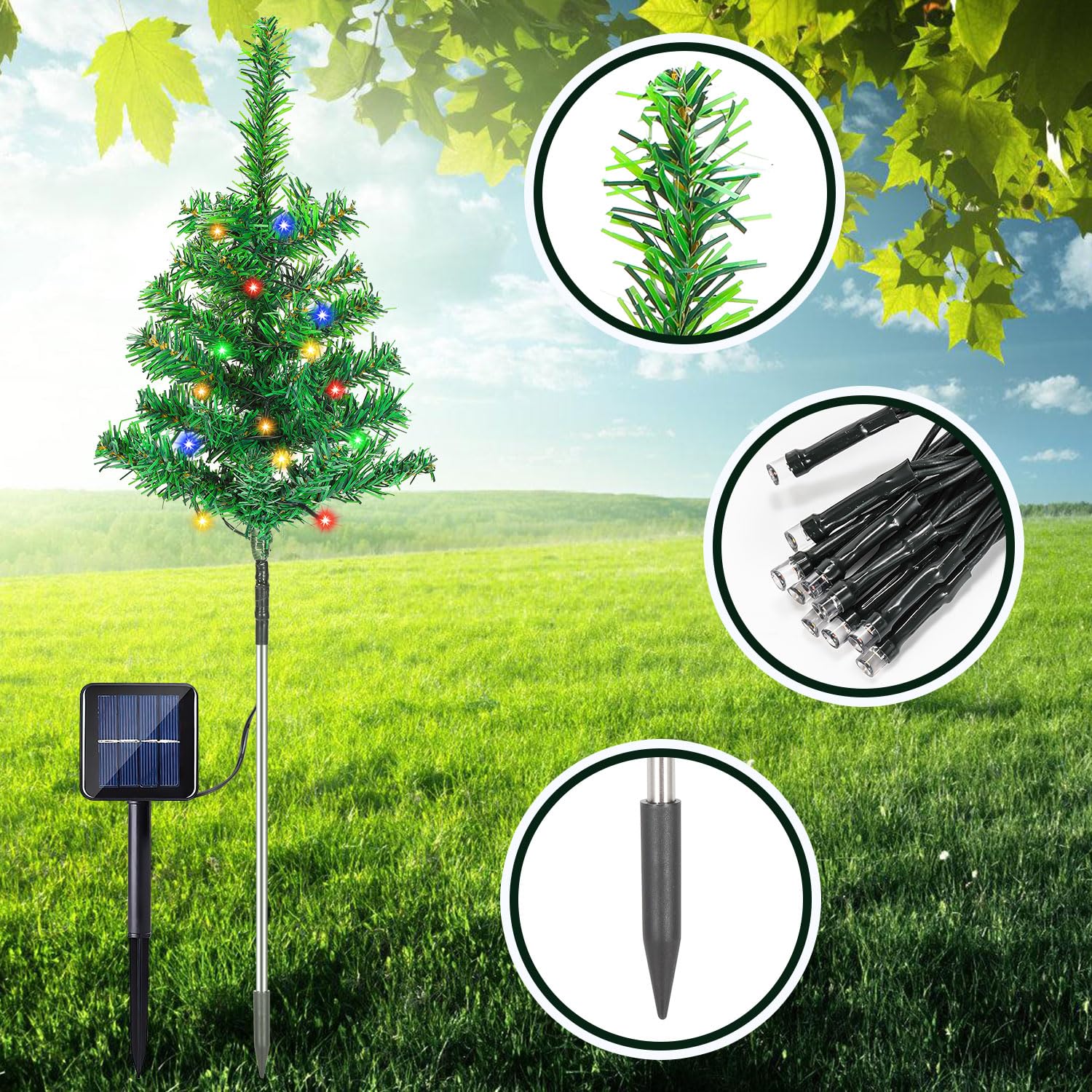 Daromigo Solarne drzewko bożonarodzeniowe LED, 8 sztuk, wodoodporne, kolorowe, do użytku na zewnątrz, dekoracja ogrodowa, dekoracja bożonarodzeniowa na Boże Narodzenie, adwent, krajobraz