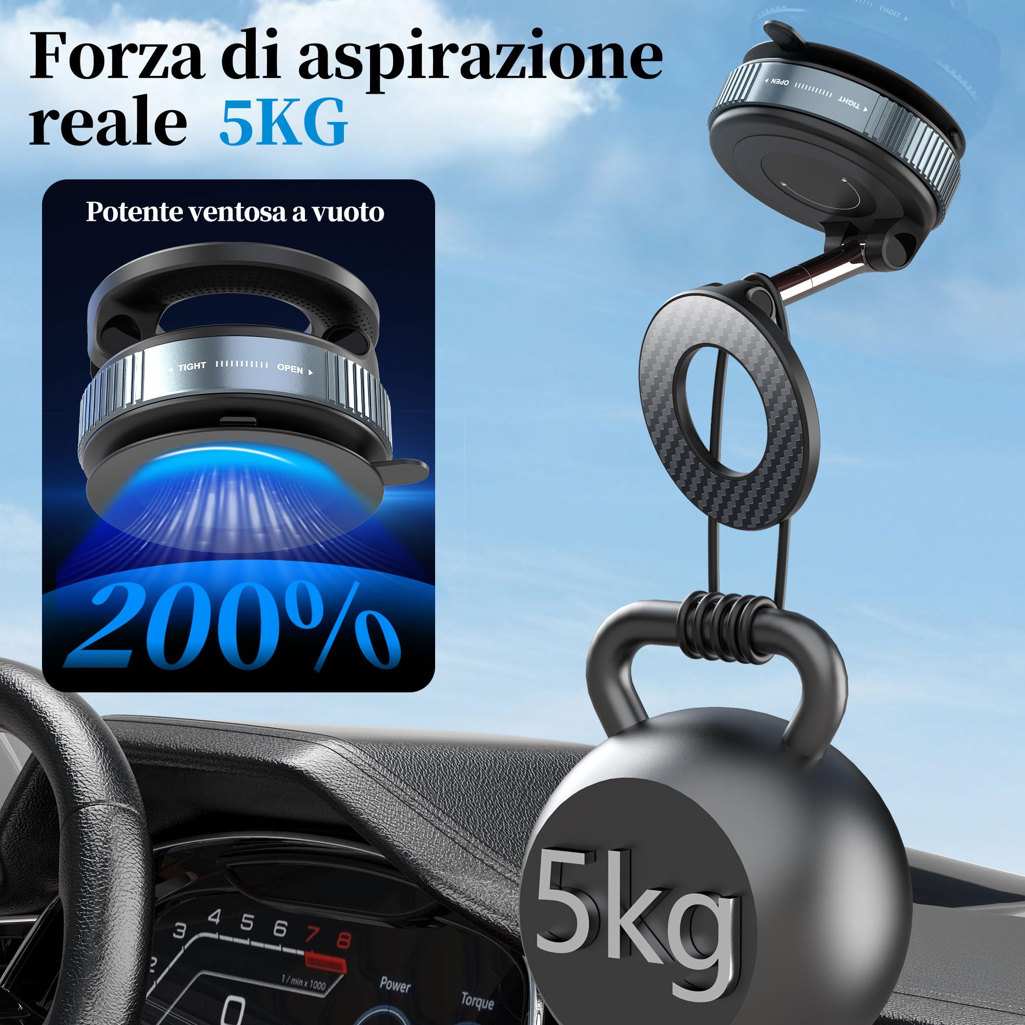 PlusAcc Supporto Telefono Auto Ventosa Magnetico – Fissaggio a vuoto, Rotazione 360°,Installazione in un secondo, Compatibile con iPhone 12/13/14/15/16/17 Air/Pro/Pro Max