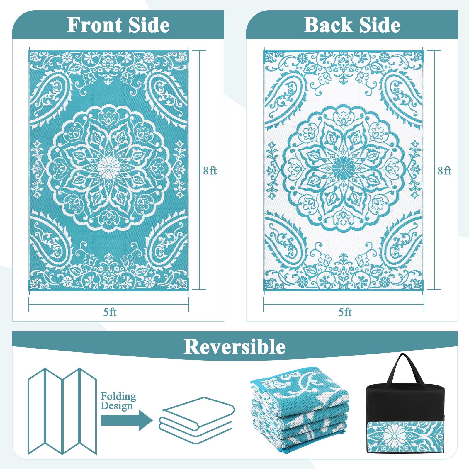 Pauwer Tappeto impermeabile per esterni, 1,5 x 20 m, reversibile, in plastica, per esterni, patio, campeggio, camper, picnic, cortile, terrazza, balcone, portico