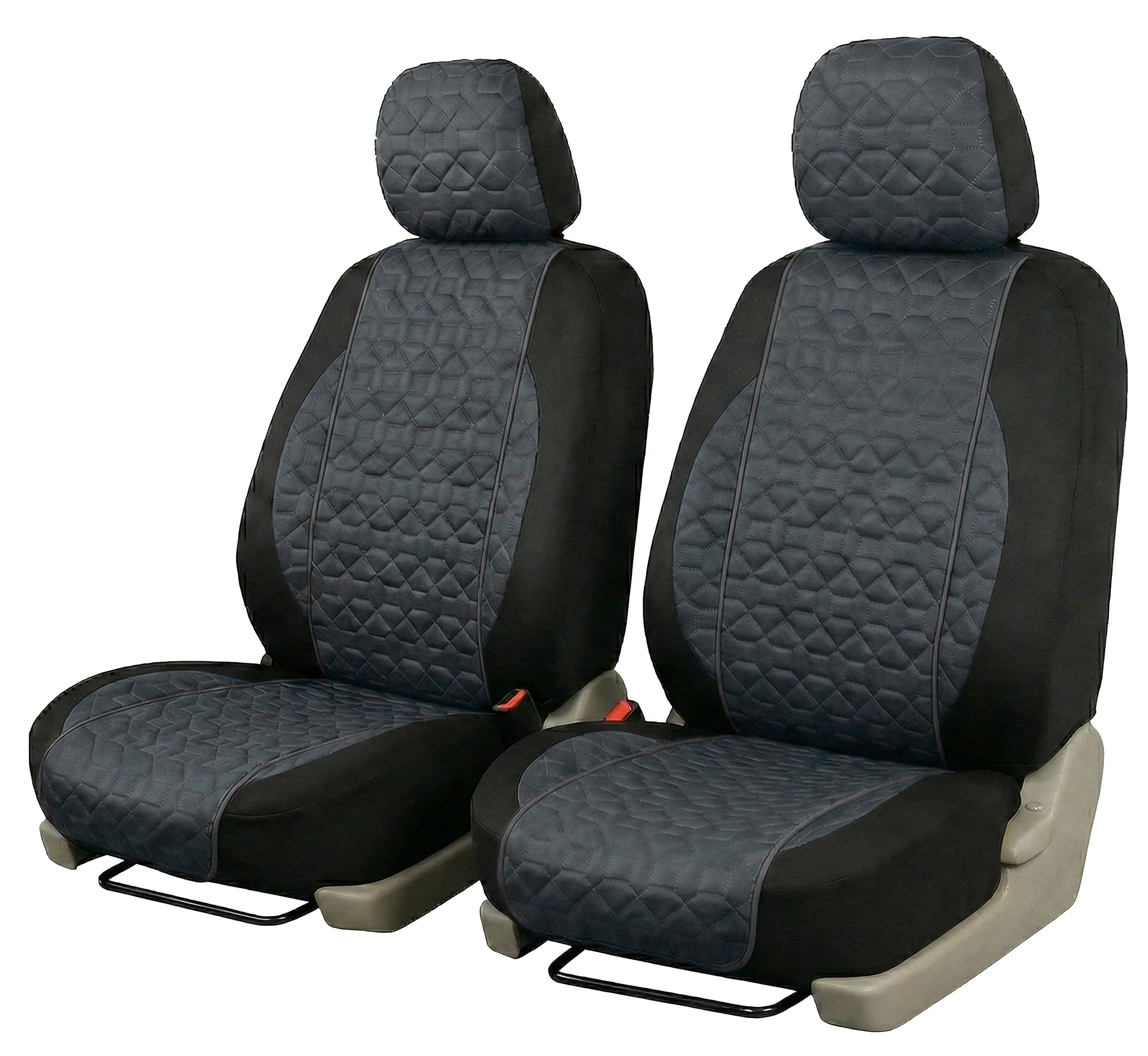 Auto Accessori Lupex Universal Car Seat Covers, Pair Front, Deluxe Gabardine Fabric, Suitable for All Types of Seats (Grey with Grey Stripe, Fixed or Removable Headrest)