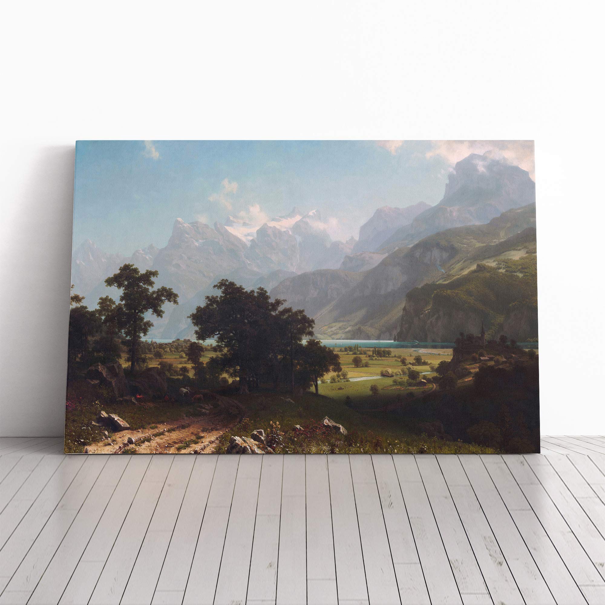 Albert Bierstadt Lake Lucerne Canvas Print | Gallery Wrapped 30mm Frame Wall Art | 24x16 inches | Ready to Hang | Modern Landscape Picture | Living Room Bedroom Lounge Office