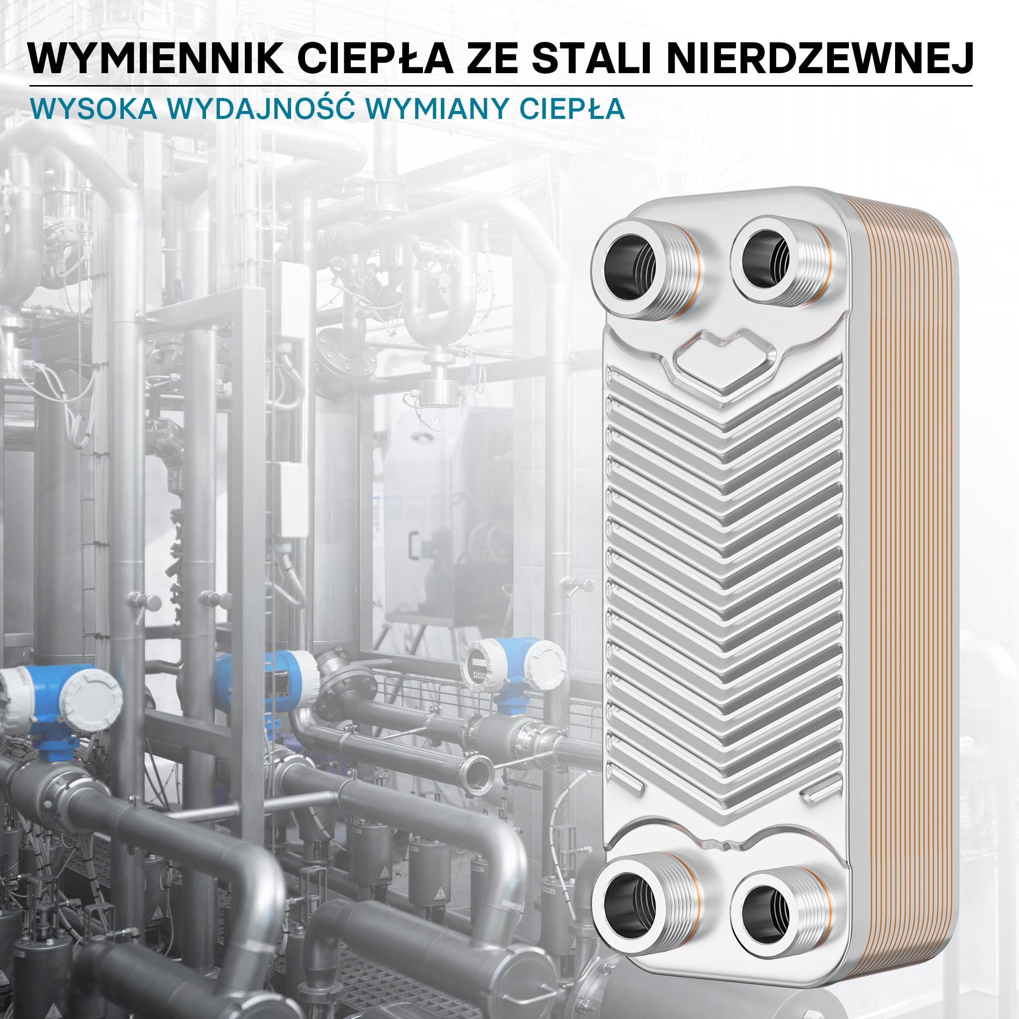 Wiltec Wymiennik płytowy 20 płyt, maks. 44 kW, maks. przepływ 4 m³/h, objętość 0,36 l, ze stali nierdzewnej do przekazywanie ciepła