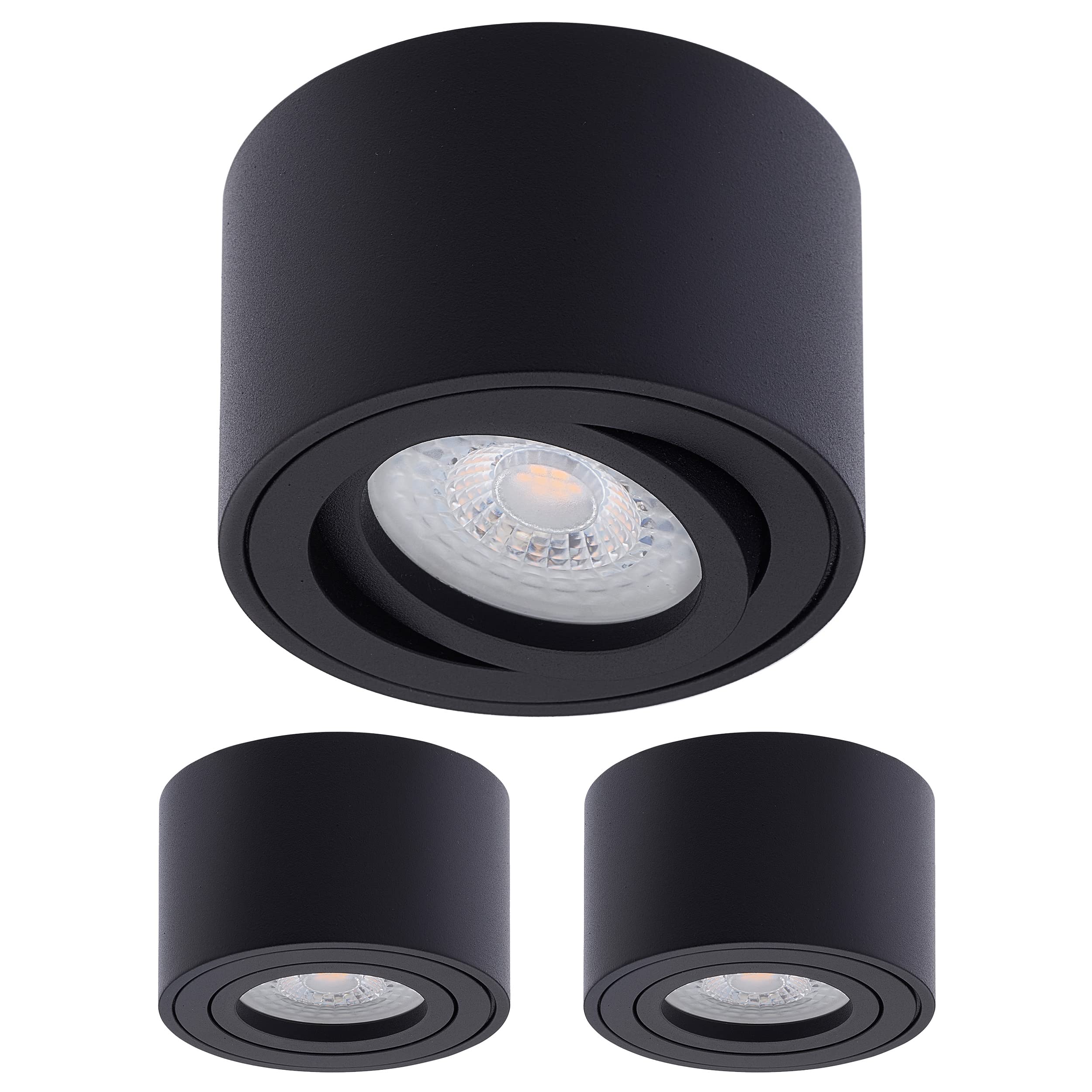 Oktaplex 3 pièces Spot apparent Lile Noir - avec module LED dimmable 5W 230V 3000K Blanc chaud 80x50mm Spot apparent en aluminium orientable