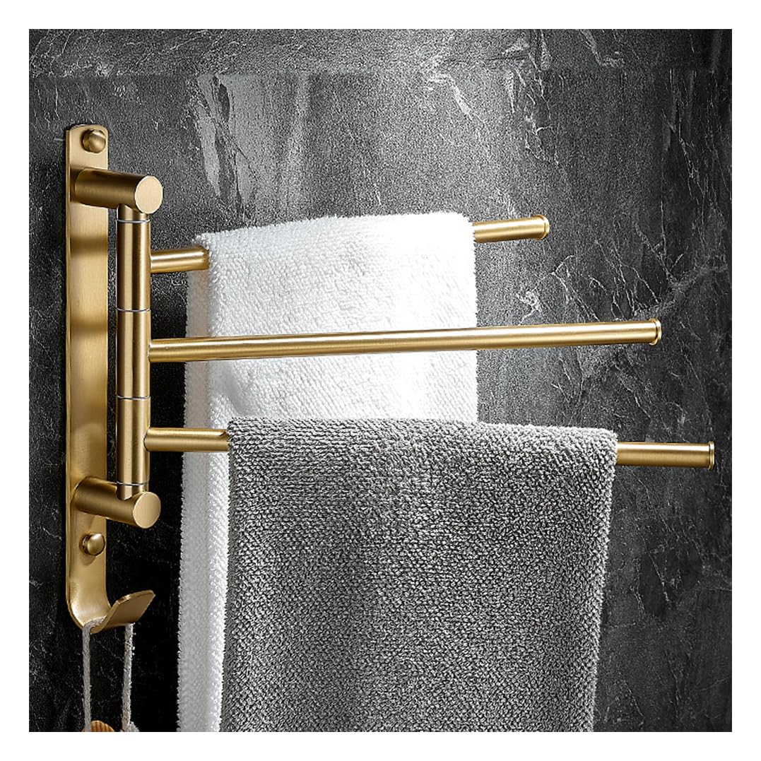 LMYSXAOZ Antique Brass Swivel Towel Rack - Gold Swing Out Bar Space Saving Swinging for Bathroom Brushed Nicke Heavy Duty Wall Mounted Holder gold-3bar
