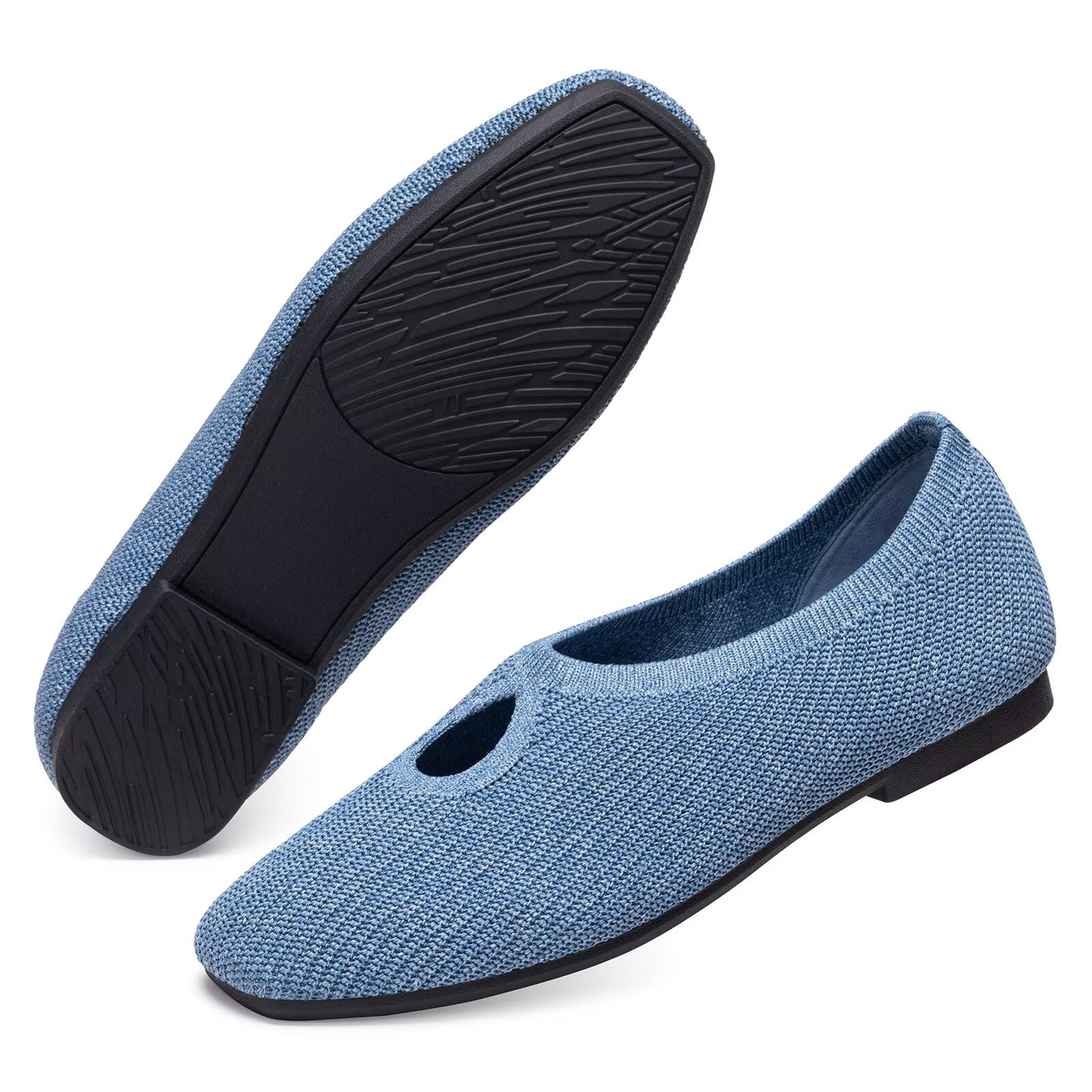 Frank Mully Women's Knit Flats Teardrop Upper Square-Toe Style Shoes Lightweight Flats for Women Comfortable Slip on Flats for Work Wedding Office