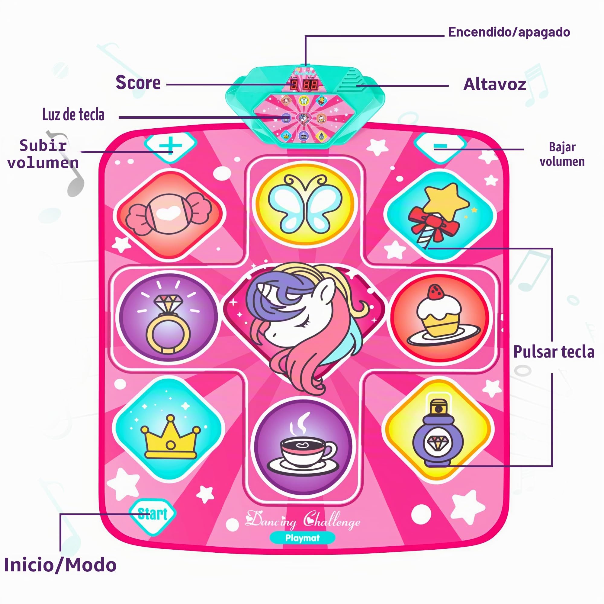FHNSEL Tapete de Baile de Unicornio,apete de Juego de Ritmo con Mezclador, tapete de Baile Rosa con Luces LED,Volumen Ajustable, 5 Modos de Juego, niñas de 3 4 5 6 7 8 9 10 11 12 años…