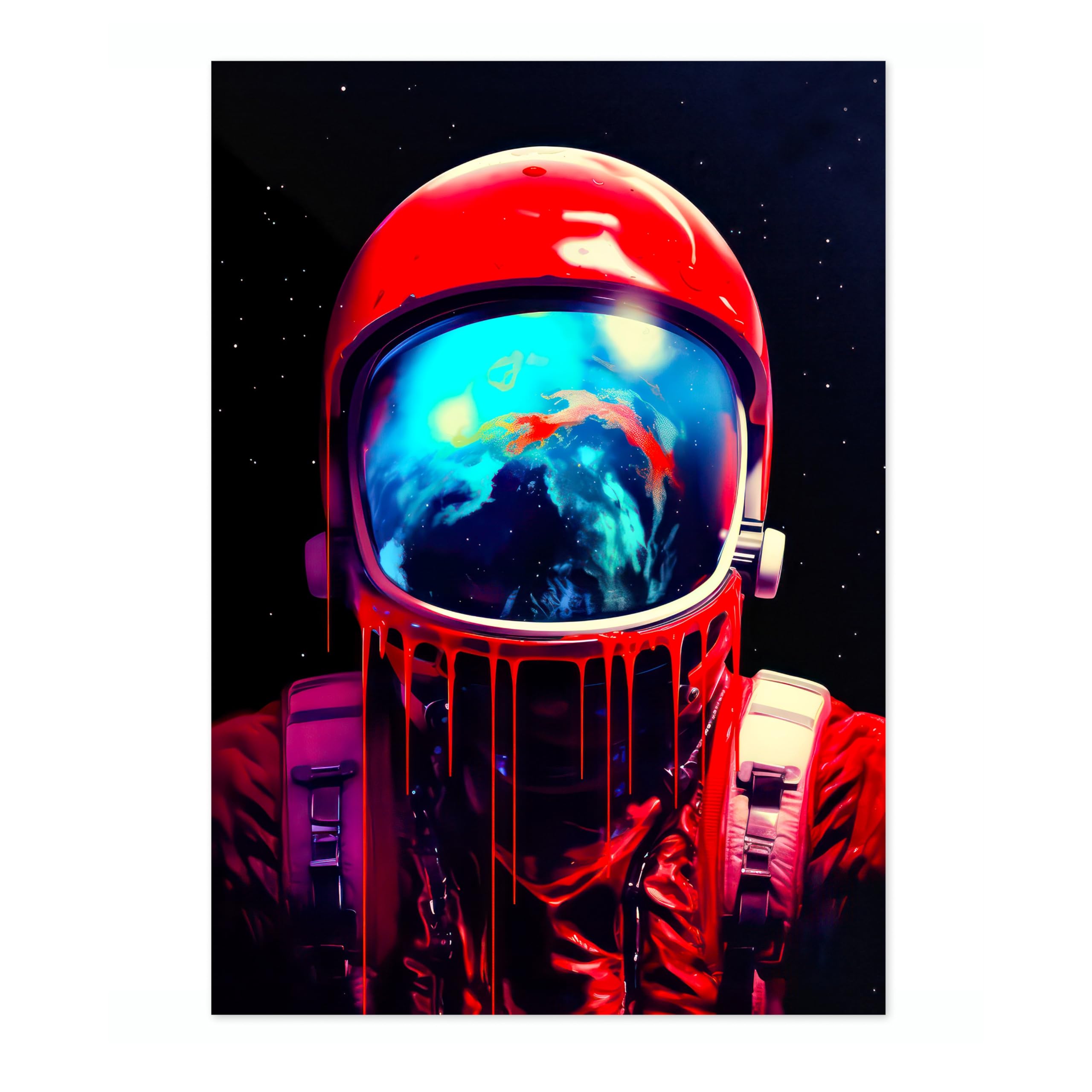 Drippy Space Man Space Poster, Colourful Abstract Astronomy Wall Art Home Decor, Astronaut Planets Print, Archival Matte, A2 (Print Only) - 59.4x42cm