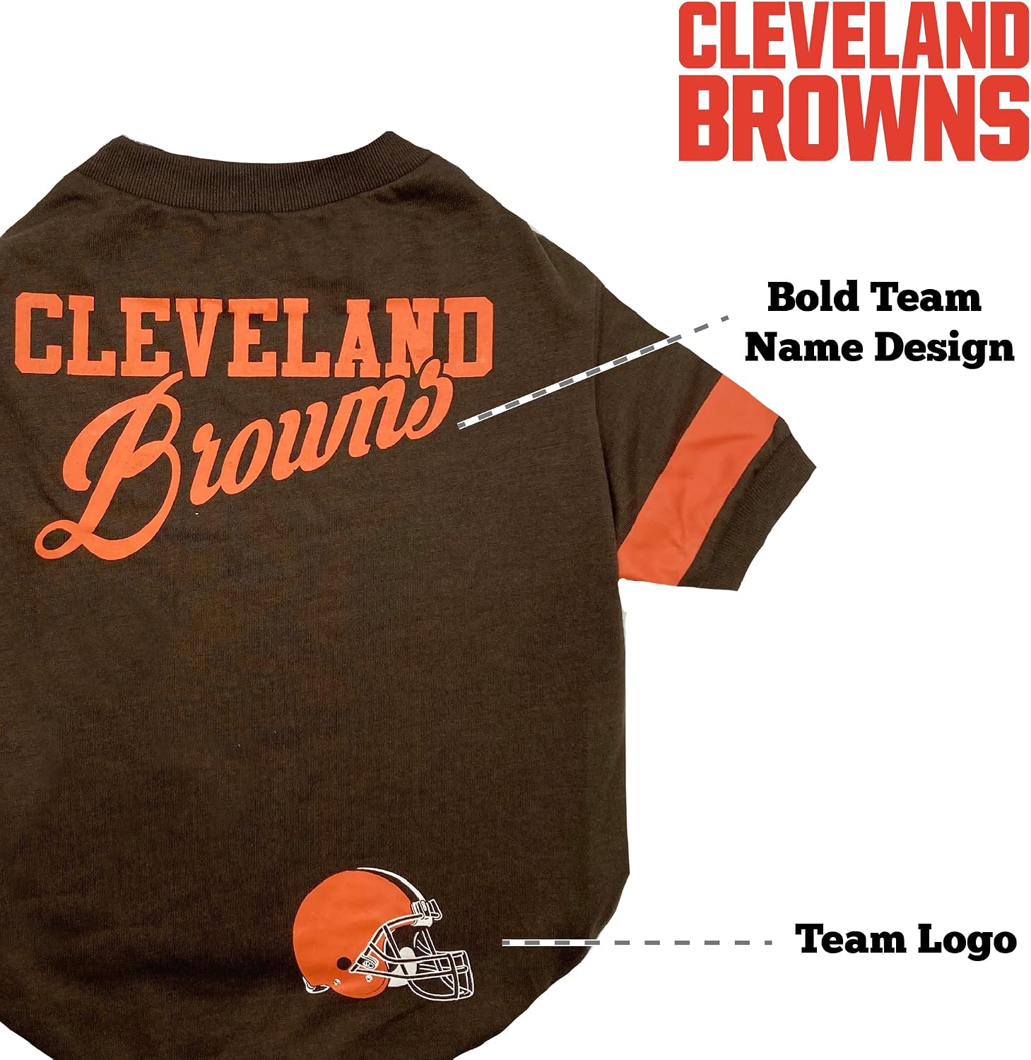 Pets First NFL Cleveland Browns Dog & Cat T-Shirt, Large. Football PET TEE Outfit with New & Updated Fashionable Stripe Design, Durable & Cute (CLE-4146-LG)