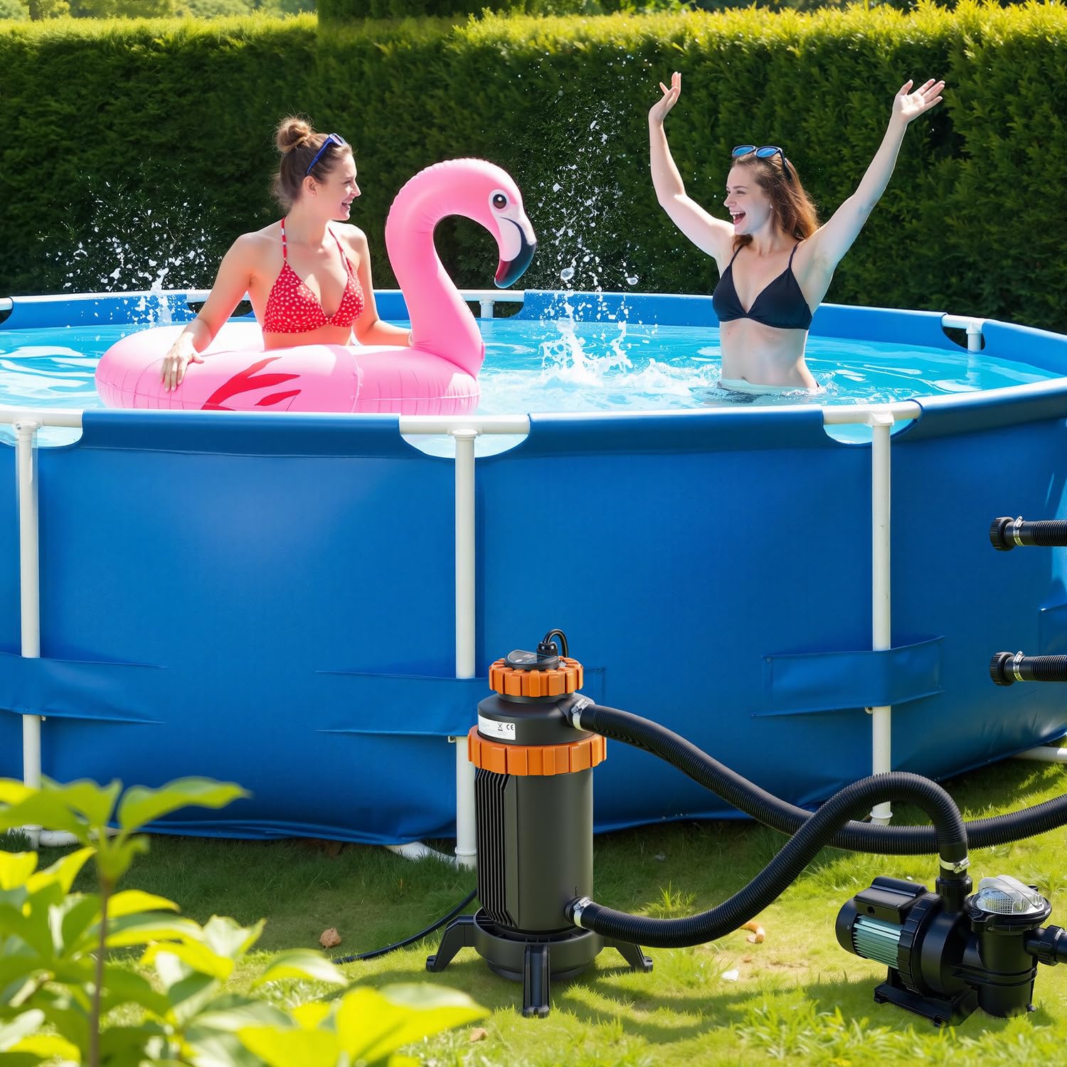 Daromigo Chauffage électrique de piscine 3 kW, Ø 17 x 42 cm, chauffage de piscine électrique, avec numérique, protection contre les fuites, anti-basculement, ignifuge, chauffage jusqu'à 45 °C