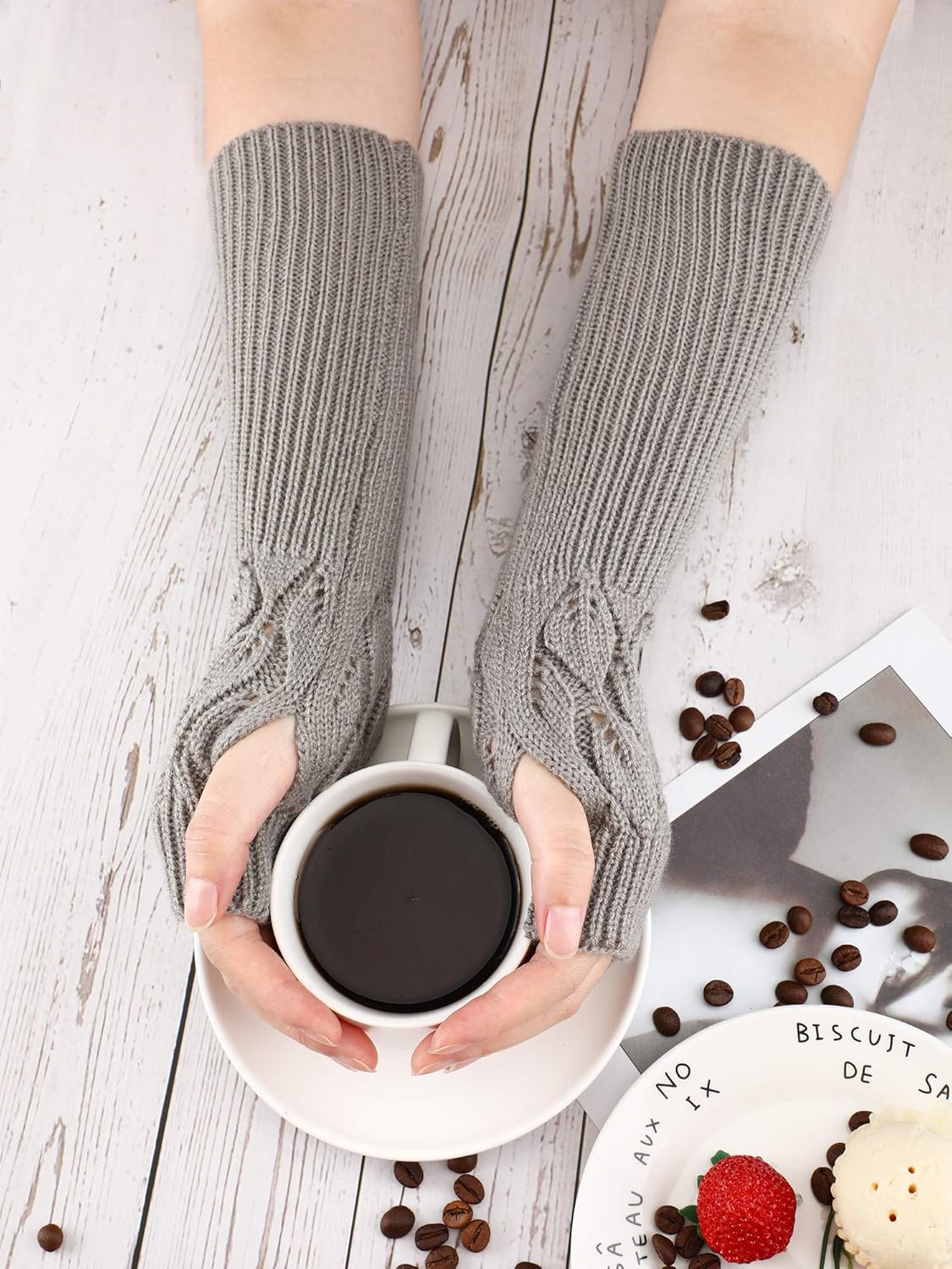 4 Pairs Winter Long Fingerless Gloves Knitted Wrist Arm Warmers Thumb Hole Gloves (Color Set 2) at  Women’s Clothing store