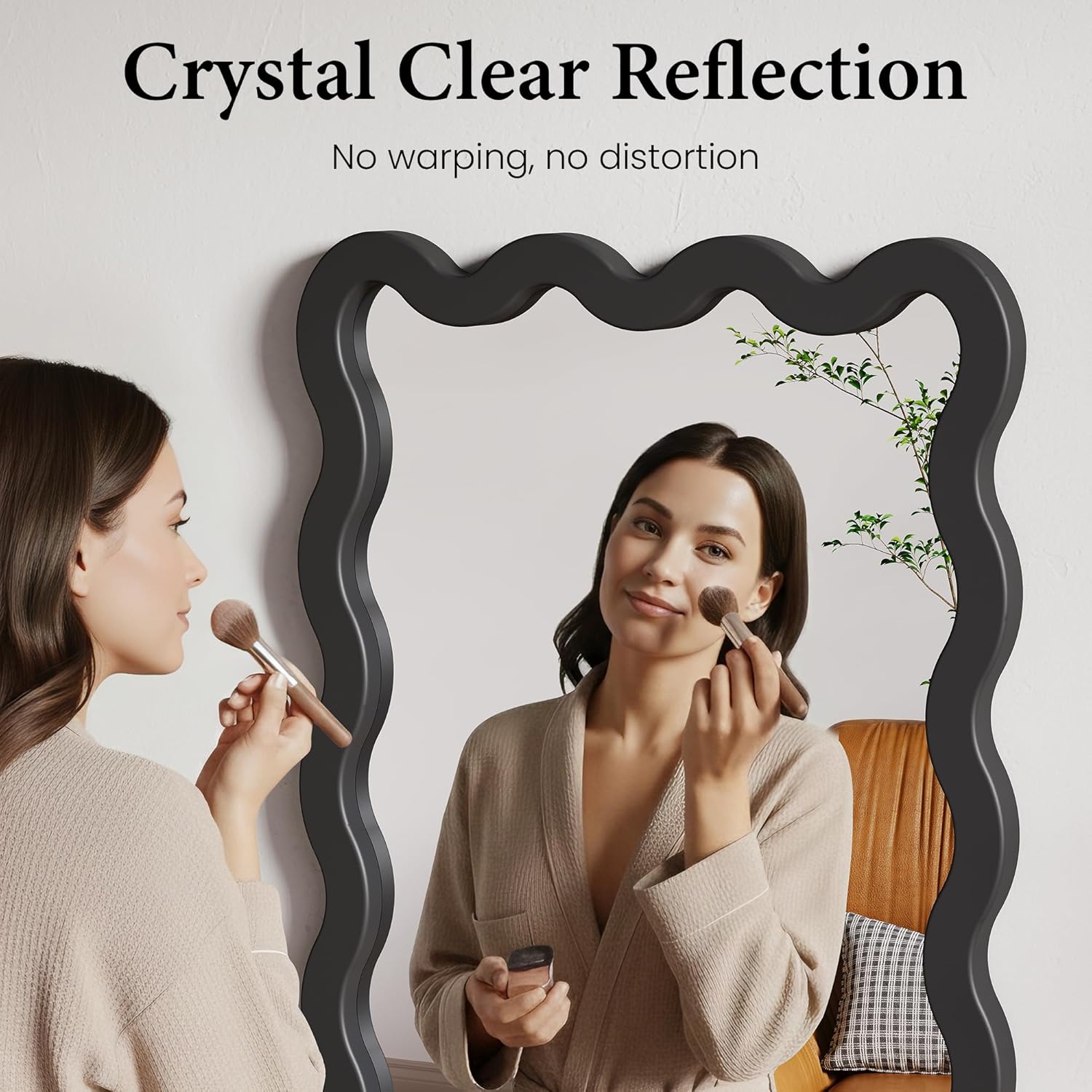 24"x36" Matte Black Wavy Wall Mirror for Bathroom Vanity, Large Solid Wood Asymmetrical Mirror, Irregular Squiggle Mirror for Bedroom, Modern Funky Aesthetic Decor