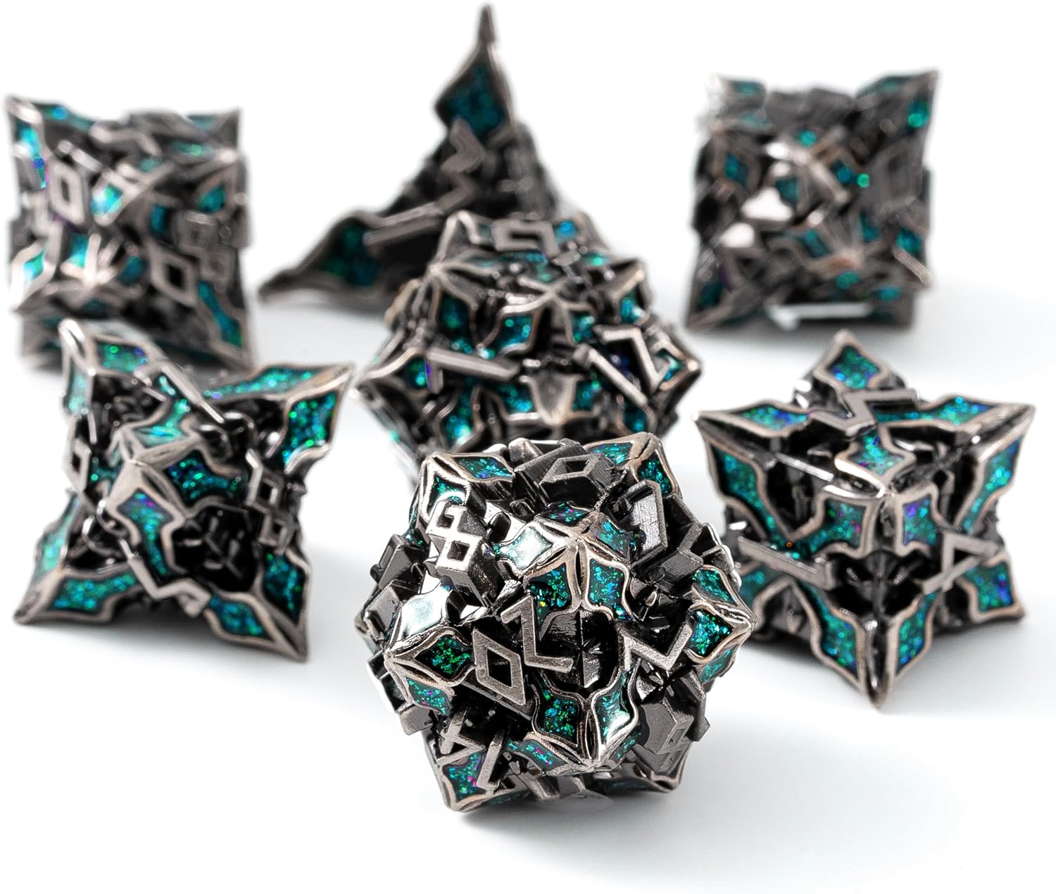 Metal Dice for DND - Spire Sanctum Series (Silver Green Glitter) image 4